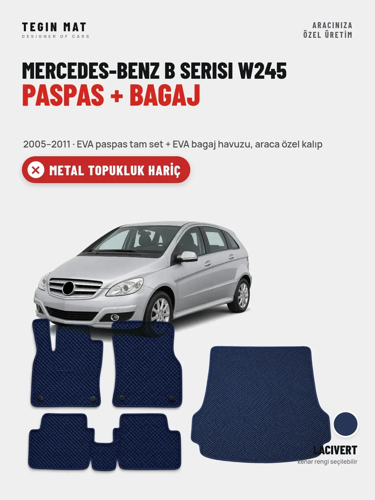 Mercedes-Benz B Serisi W245 EVA Paspas + Bagaj Havuzu Seti (2005–2011) Lacivert – Metal Topukluk Hariç (1)