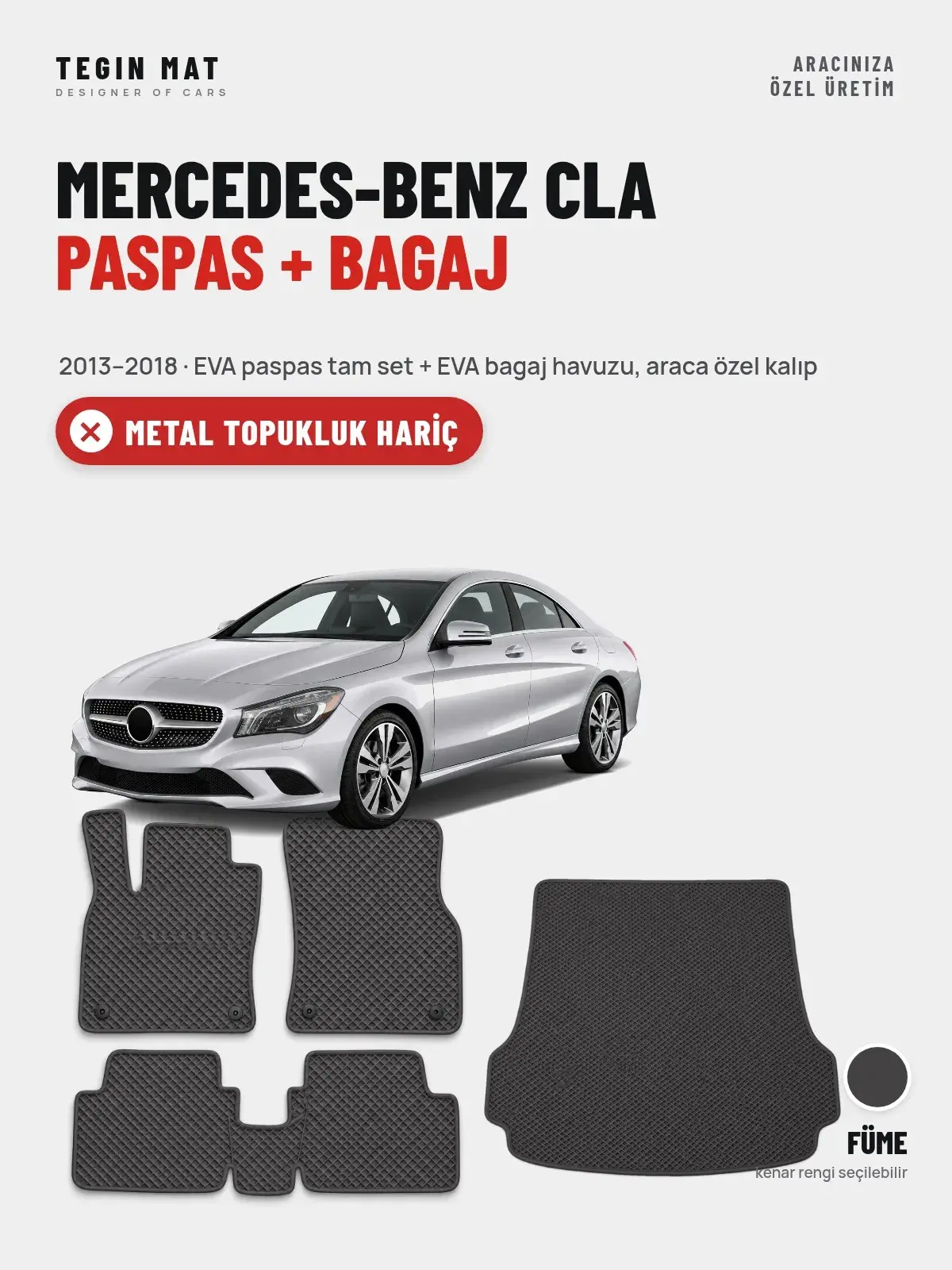Mercedes-Benz CLA EVA Paspas + Bagaj Havuzu Seti (2013–2018) Füme – Metal Topukluk Hariç (1)