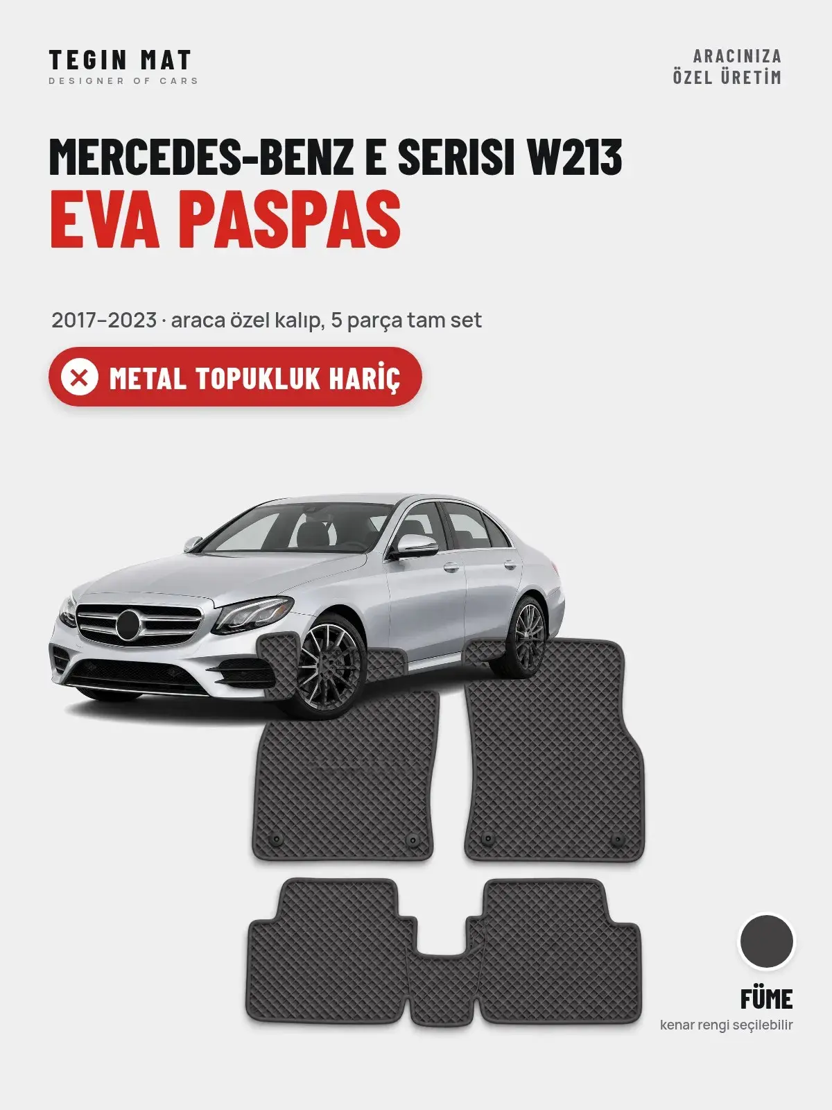 Mercedes-Benz E Serisi W213 EVA Oto Paspas Tam Set (2017–2023) Füme – Metal Topukluk Hariç (1)