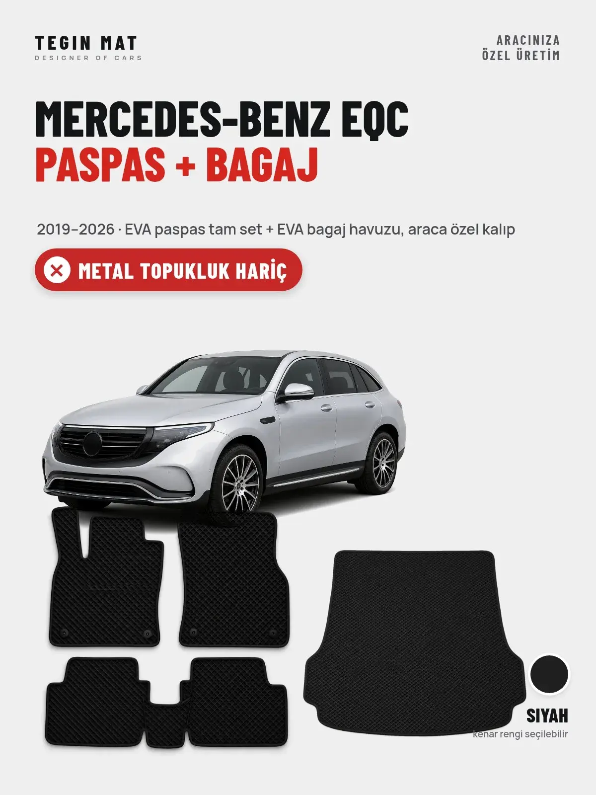 Mercedes-Benz EQC EVA Paspas + Bagaj Havuzu Seti (2019–2026) Siyah – Metal Topukluk Hariç (1)