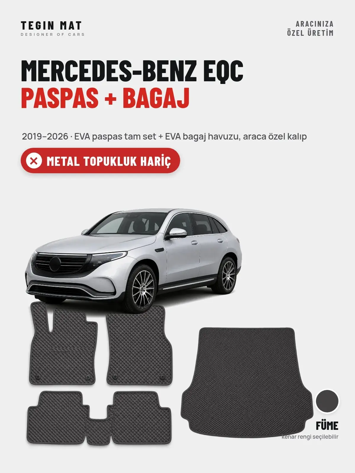 Mercedes-Benz EQC EVA Paspas + Bagaj Havuzu Seti (2019–2026) Füme – Metal Topukluk Hariç (1)