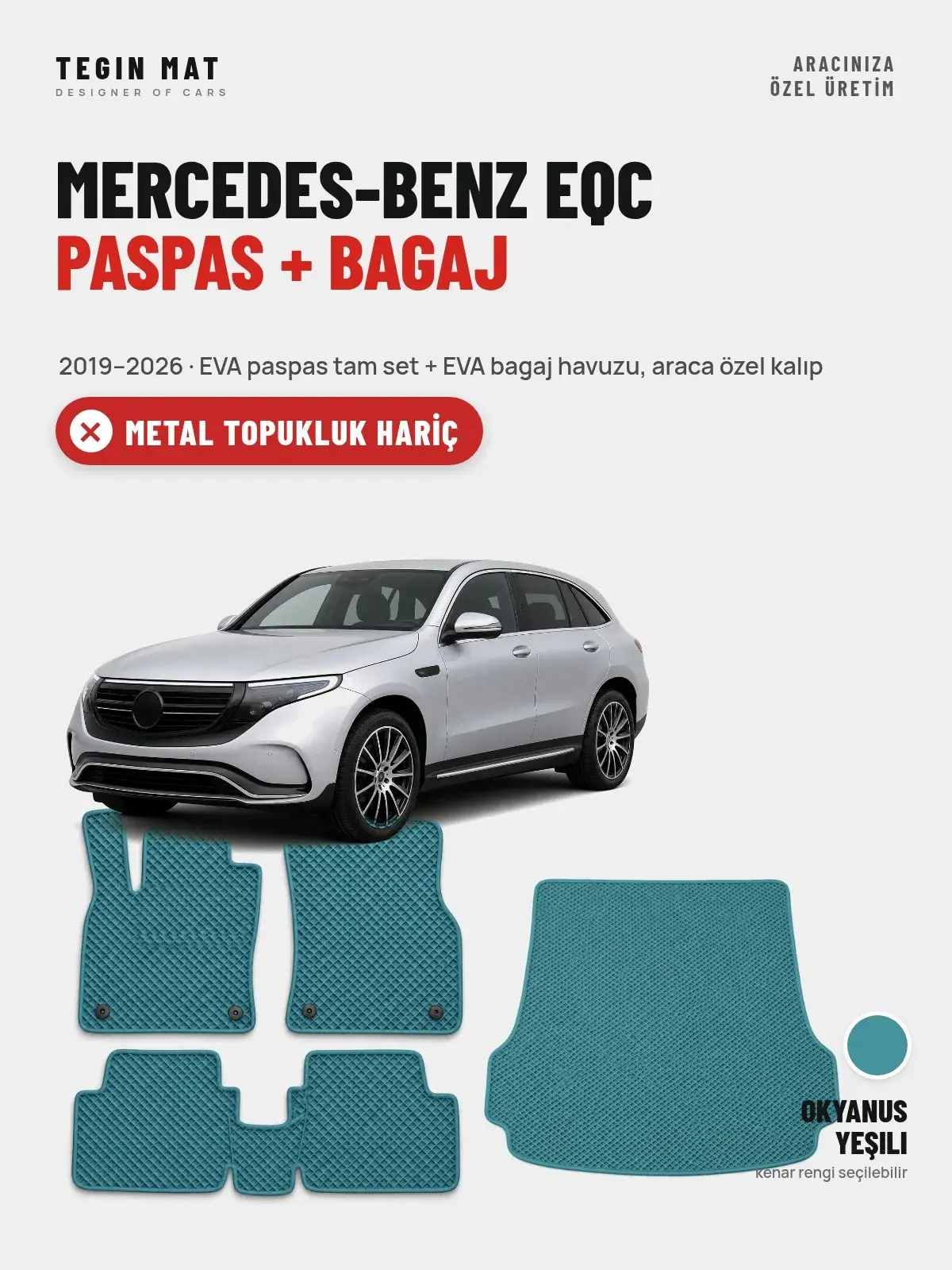 Mercedes-Benz EQC EVA Paspas + Bagaj Havuzu Seti (2019–2026) Okyanus Yeşili – Metal Topukluk Hariç (1)
