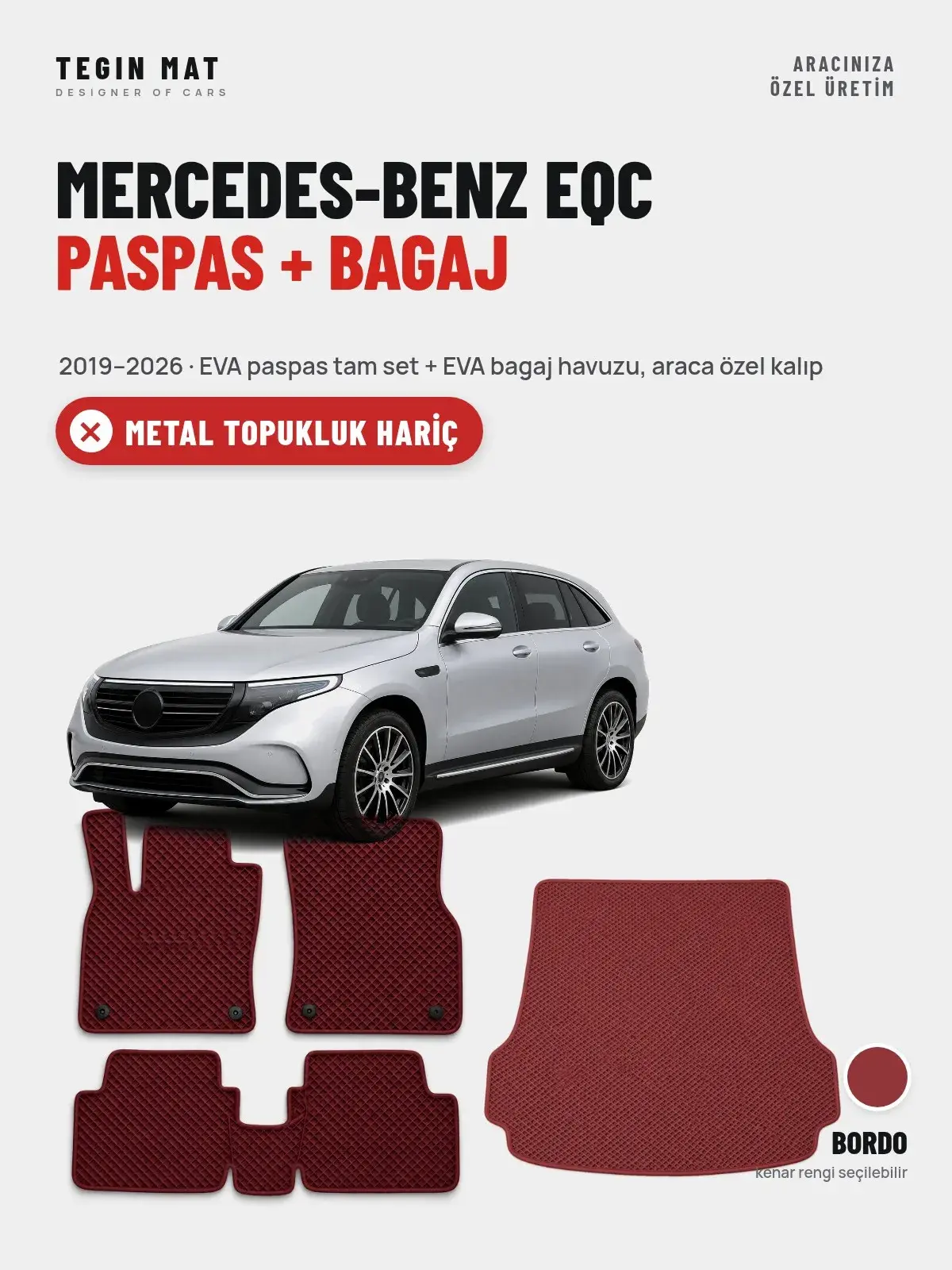 Mercedes-Benz EQC EVA Paspas + Bagaj Havuzu Seti (2019–2026) Bordo – Metal Topukluk Hariç (1)