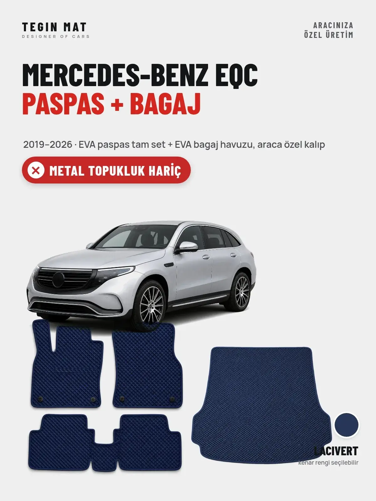 Mercedes-Benz EQC EVA Paspas + Bagaj Havuzu Seti (2019–2026) Lacivert – Metal Topukluk Hariç (1)