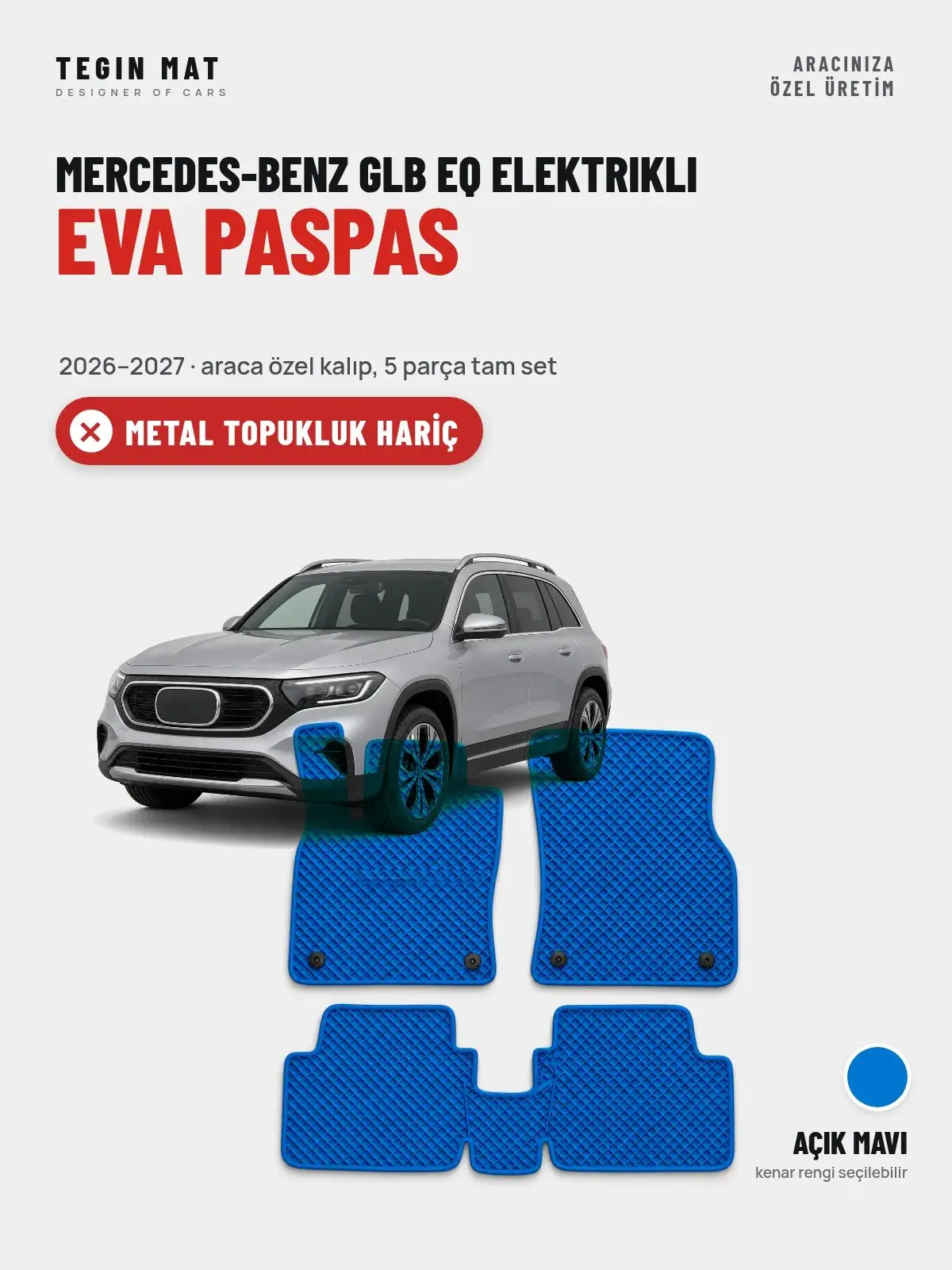 Mercedes-Benz GLB EQ Elektrikli EVA Oto Paspas Tam Set (2026–2027) Açık Mavi – Metal Topukluk Hariç (1)