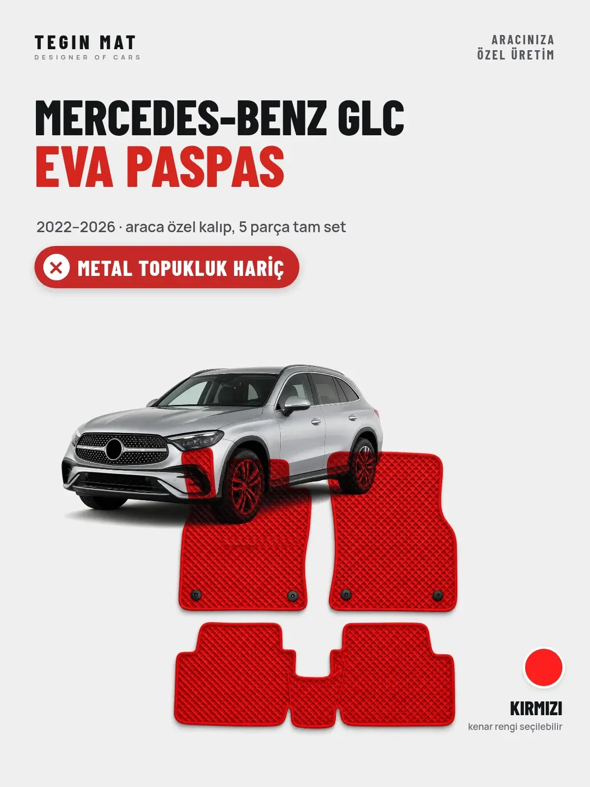 Mercedes-Benz GLC EVA Oto Paspas Tam Set (2022–2026) Kırmızı – Metal Topukluk Hariç (1)