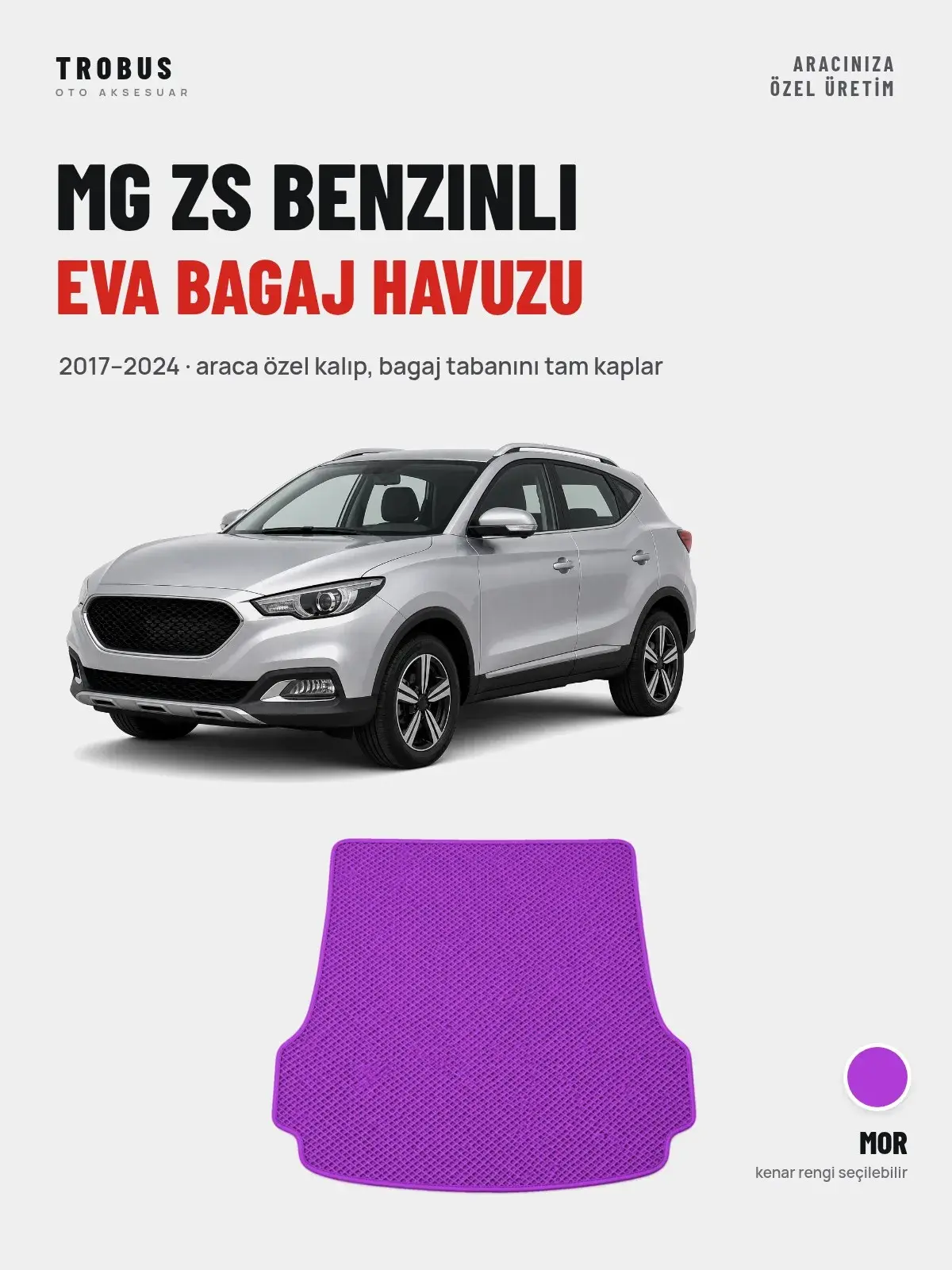 MG ZS Benzinli EVA Bagaj Havuzu (2017–2024) Mor – Araca Özel Kalıp (1)
