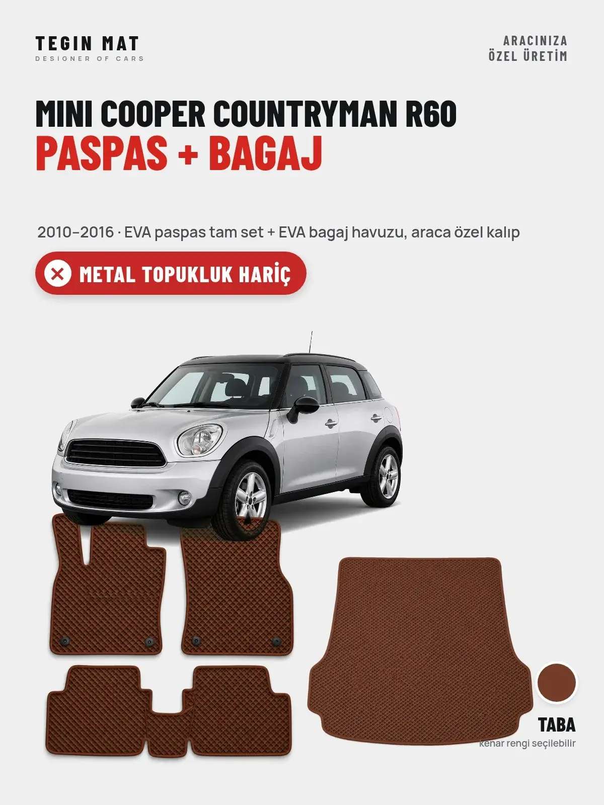 MINI Cooper Countryman R60 EVA Paspas + Bagaj Havuzu Seti (2010–2016) Taba – Metal Topukluk Hariç (1)