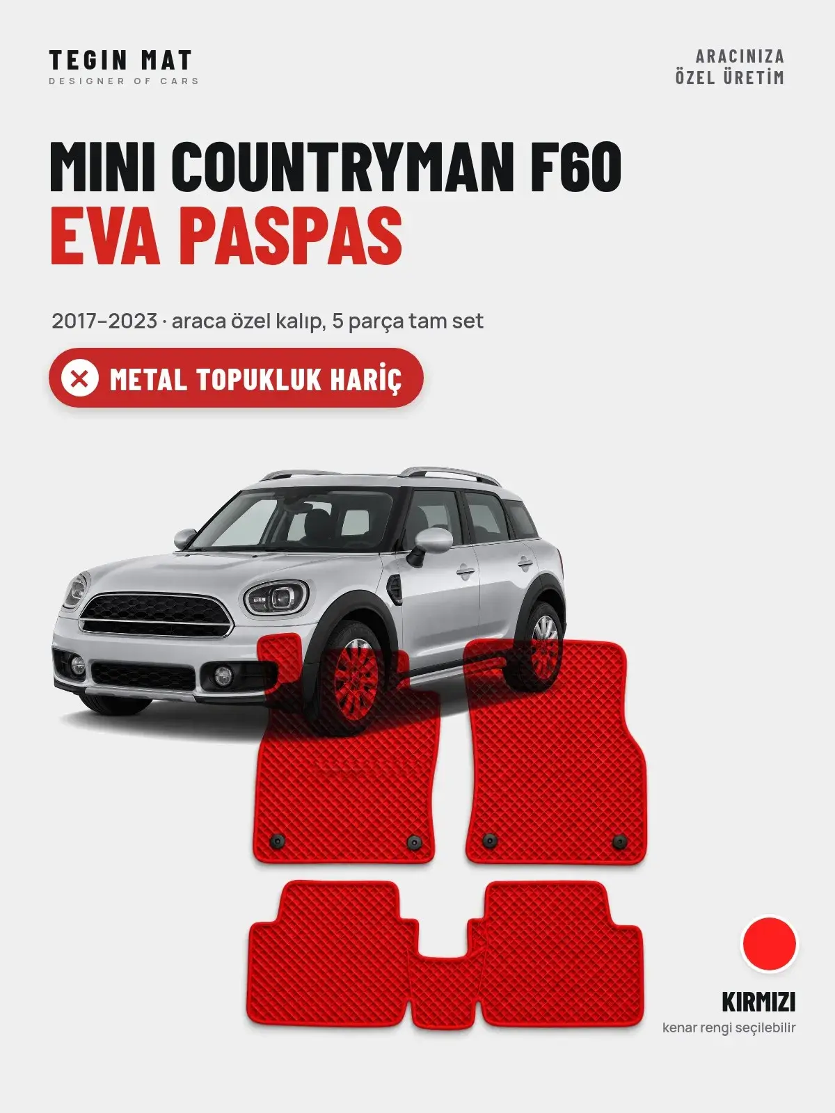MINI Countryman F60 EVA Oto Paspas Tam Set (2017–2023) Kırmızı – Metal Topukluk Hariç (1)