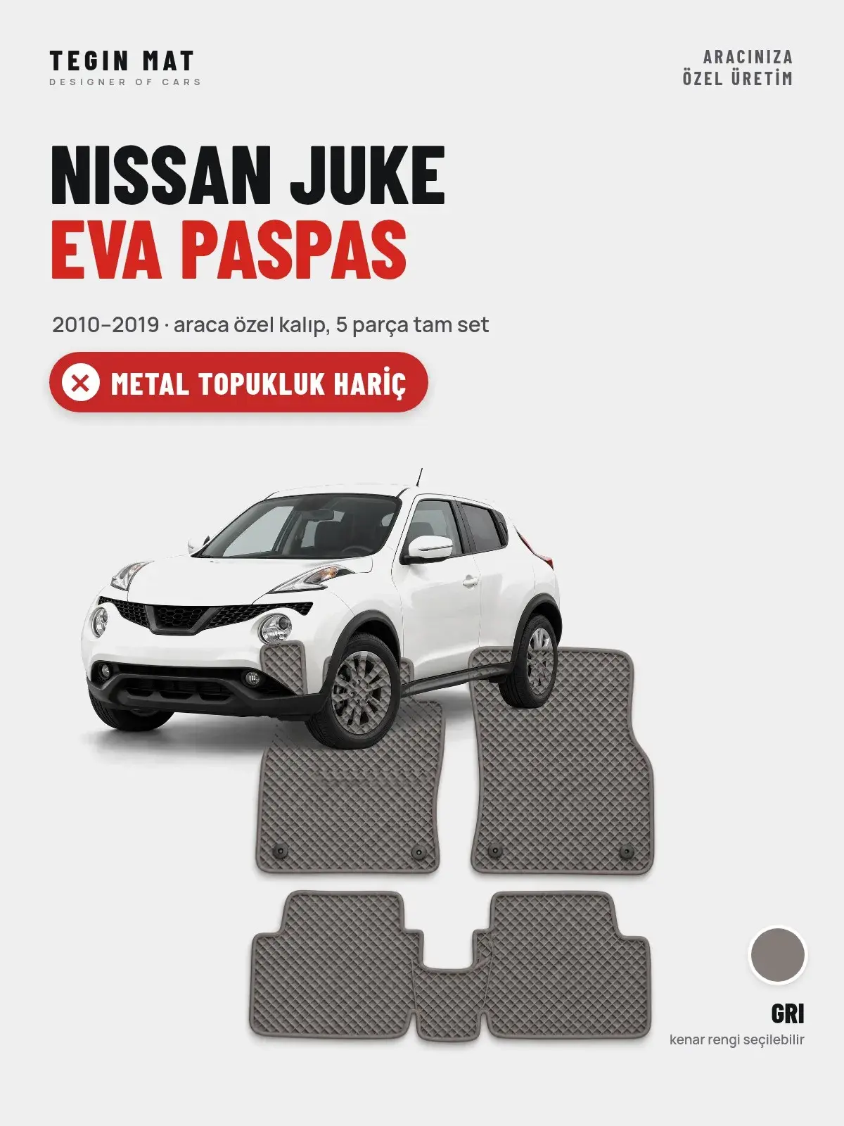 Nissan Juke EVA Oto Paspas Tam Set (2010–2019) Gri – Metal Topukluk Hariç (1)