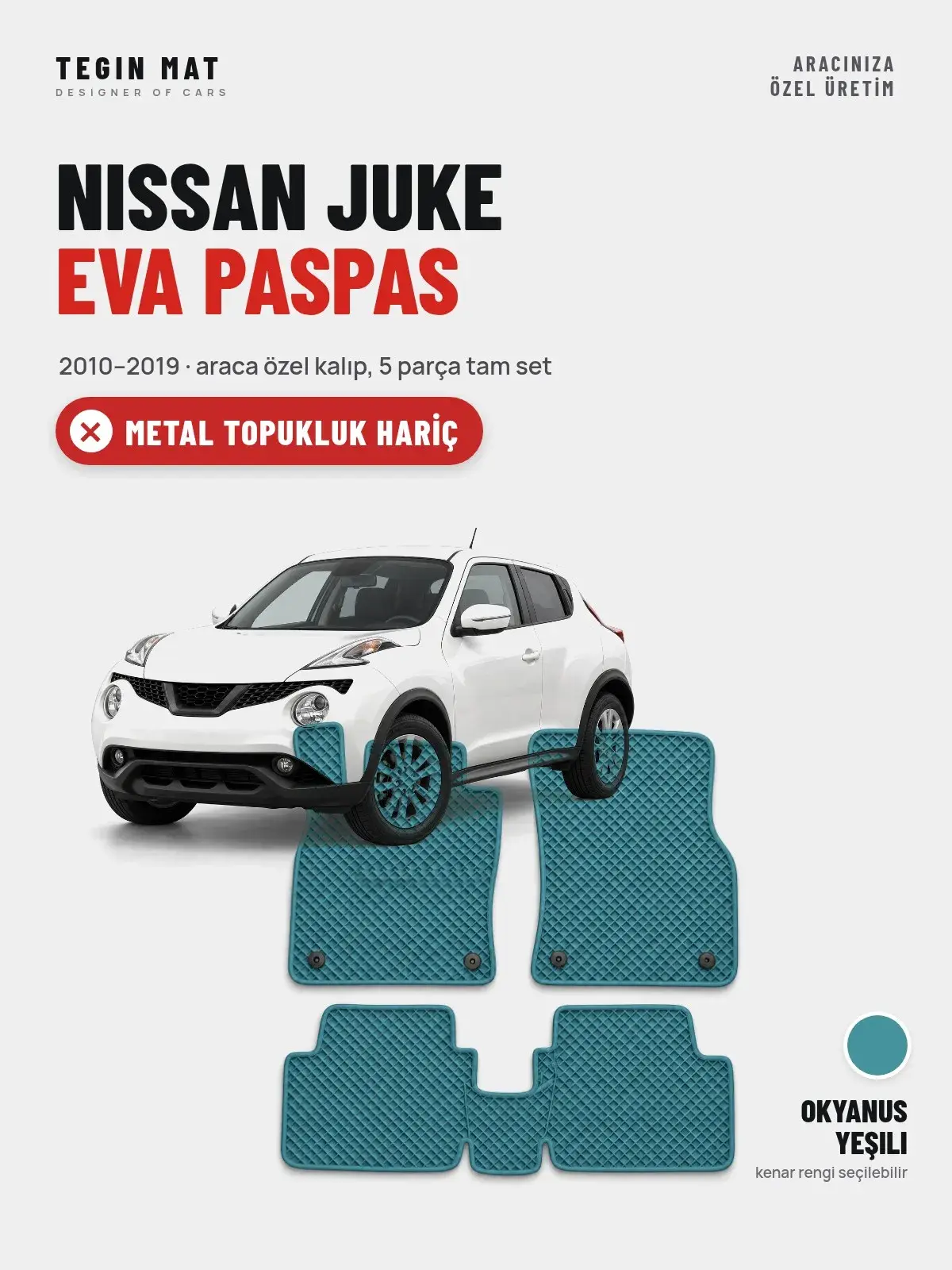 Nissan Juke EVA Oto Paspas Tam Set (2010–2019) Okyanus Yeşili – Metal Topukluk Hariç (1)