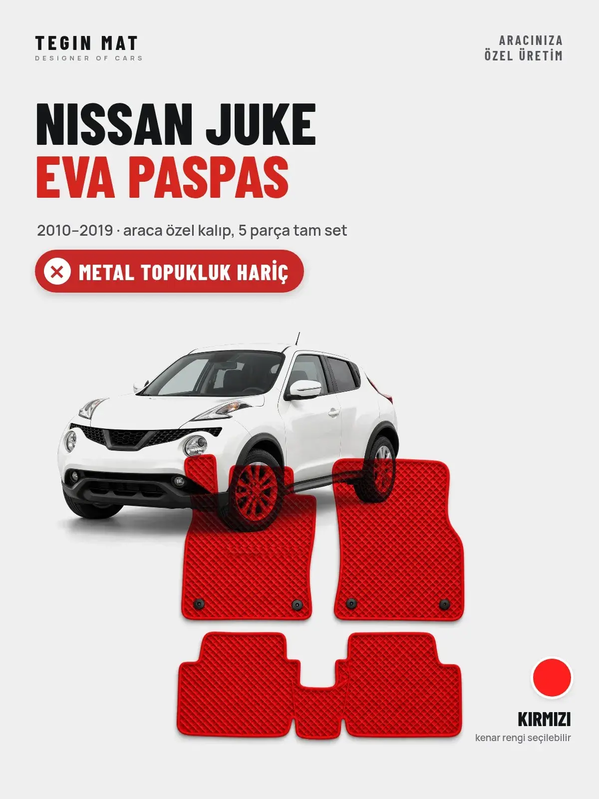 Nissan Juke EVA Oto Paspas Tam Set (2010–2019) Kırmızı – Metal Topukluk Hariç (1)