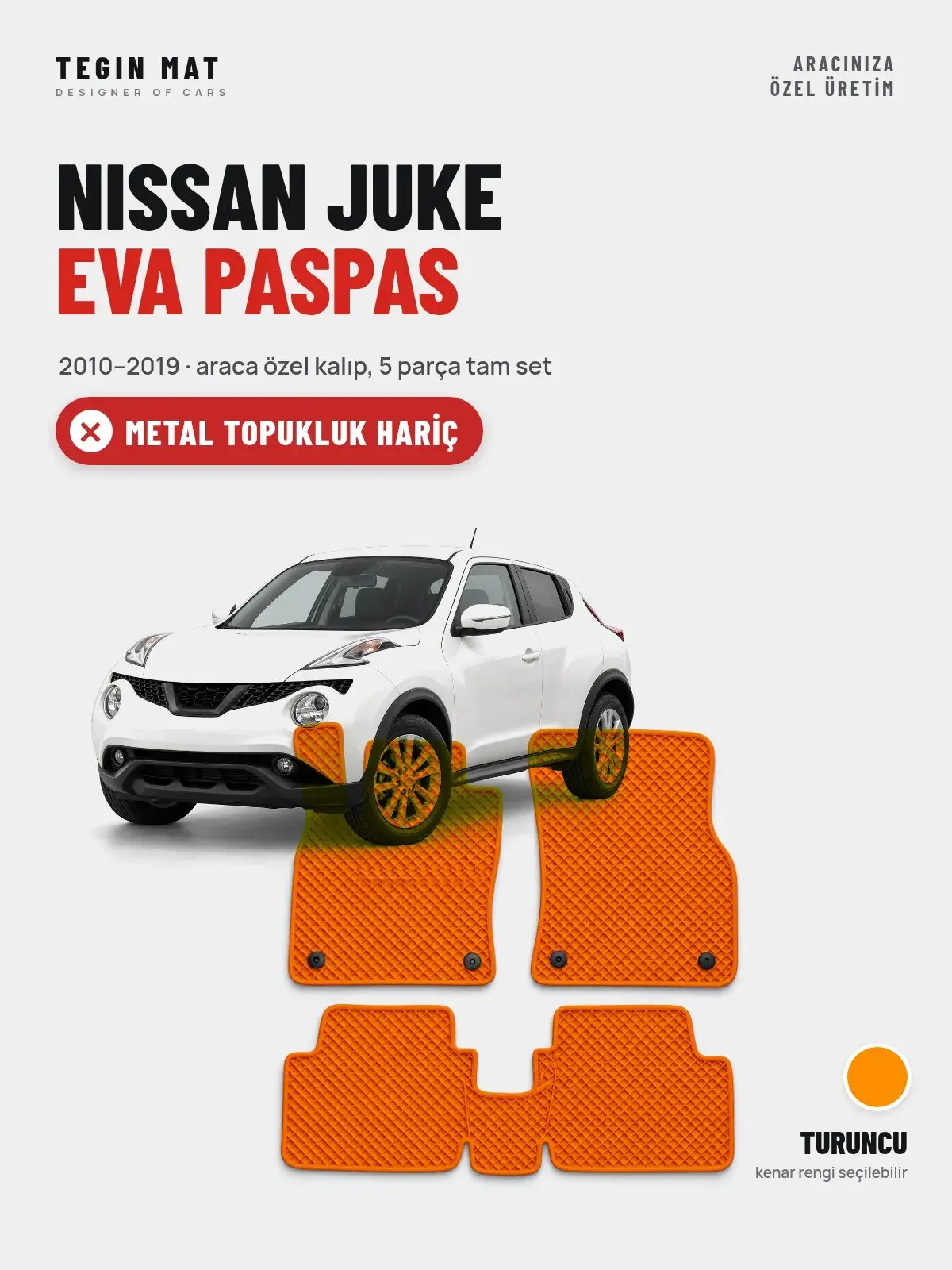 Nissan Juke EVA Oto Paspas Tam Set (2010–2019) Turuncu – Metal Topukluk Hariç (1)