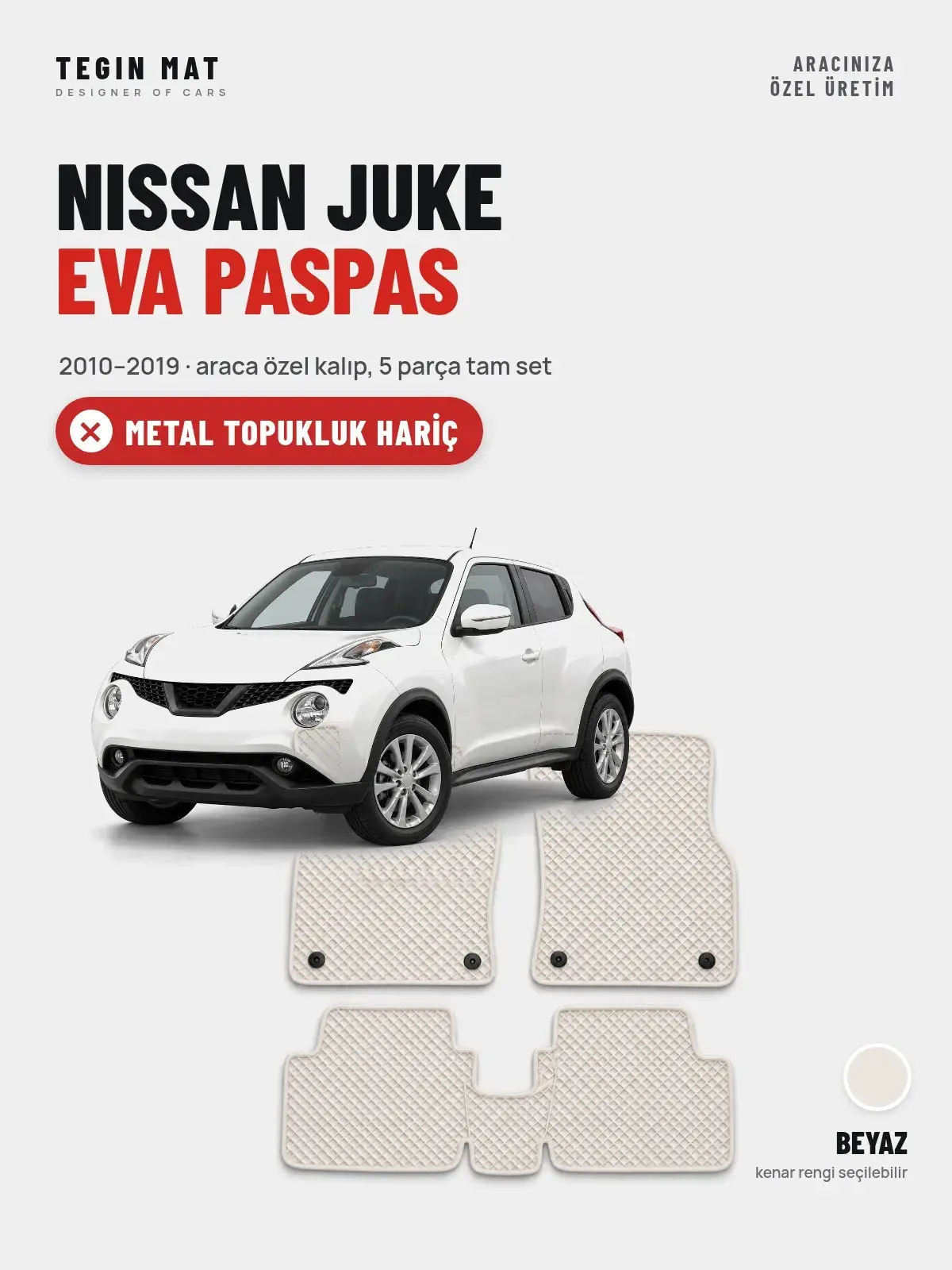 Nissan Juke EVA Oto Paspas Tam Set (2010–2019) Beyaz – Metal Topukluk Hariç (1)
