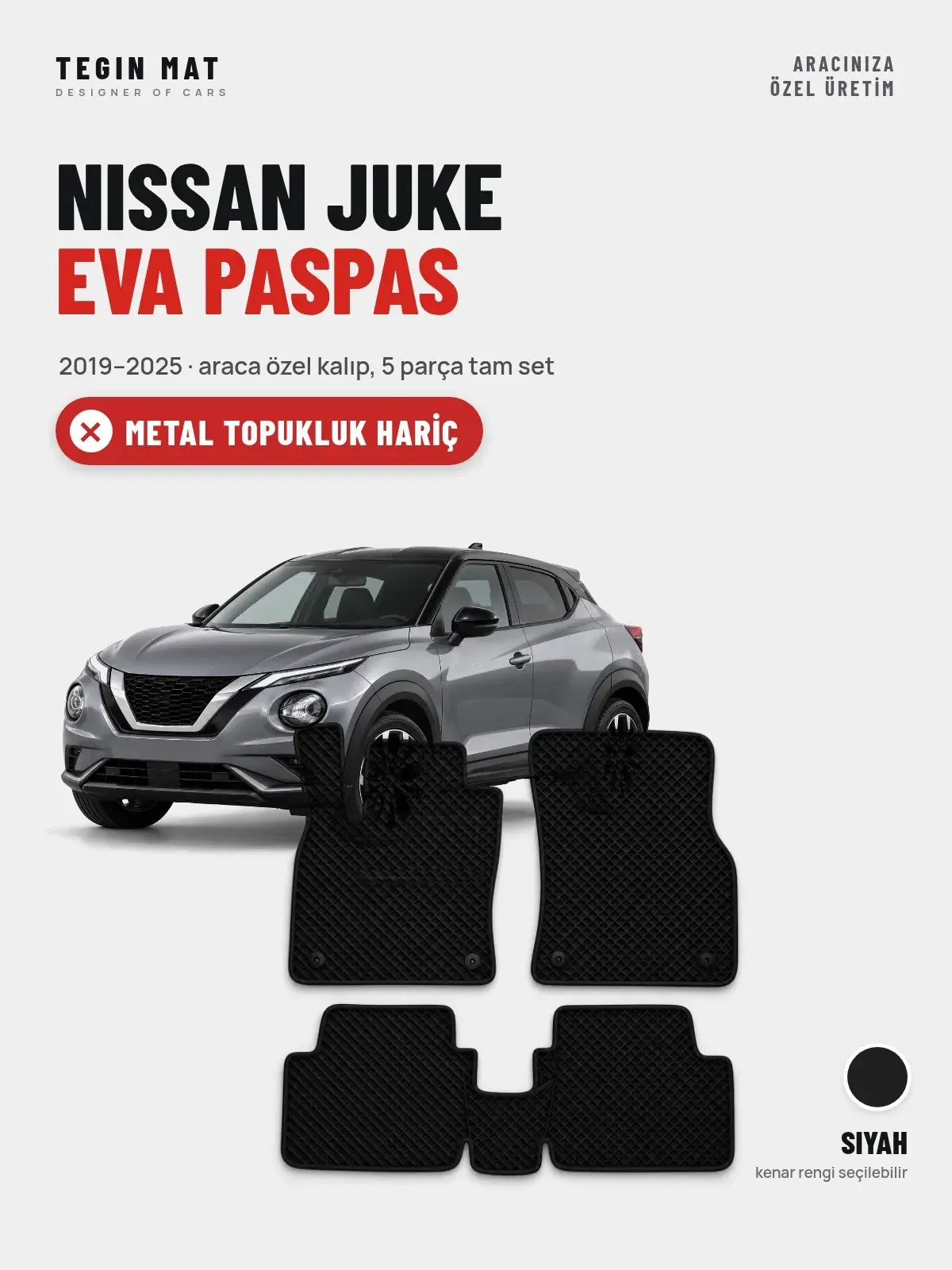 Nissan Juke EVA Oto Paspas Tam Set (2019–2025) Siyah – Metal Topukluk Hariç (1)