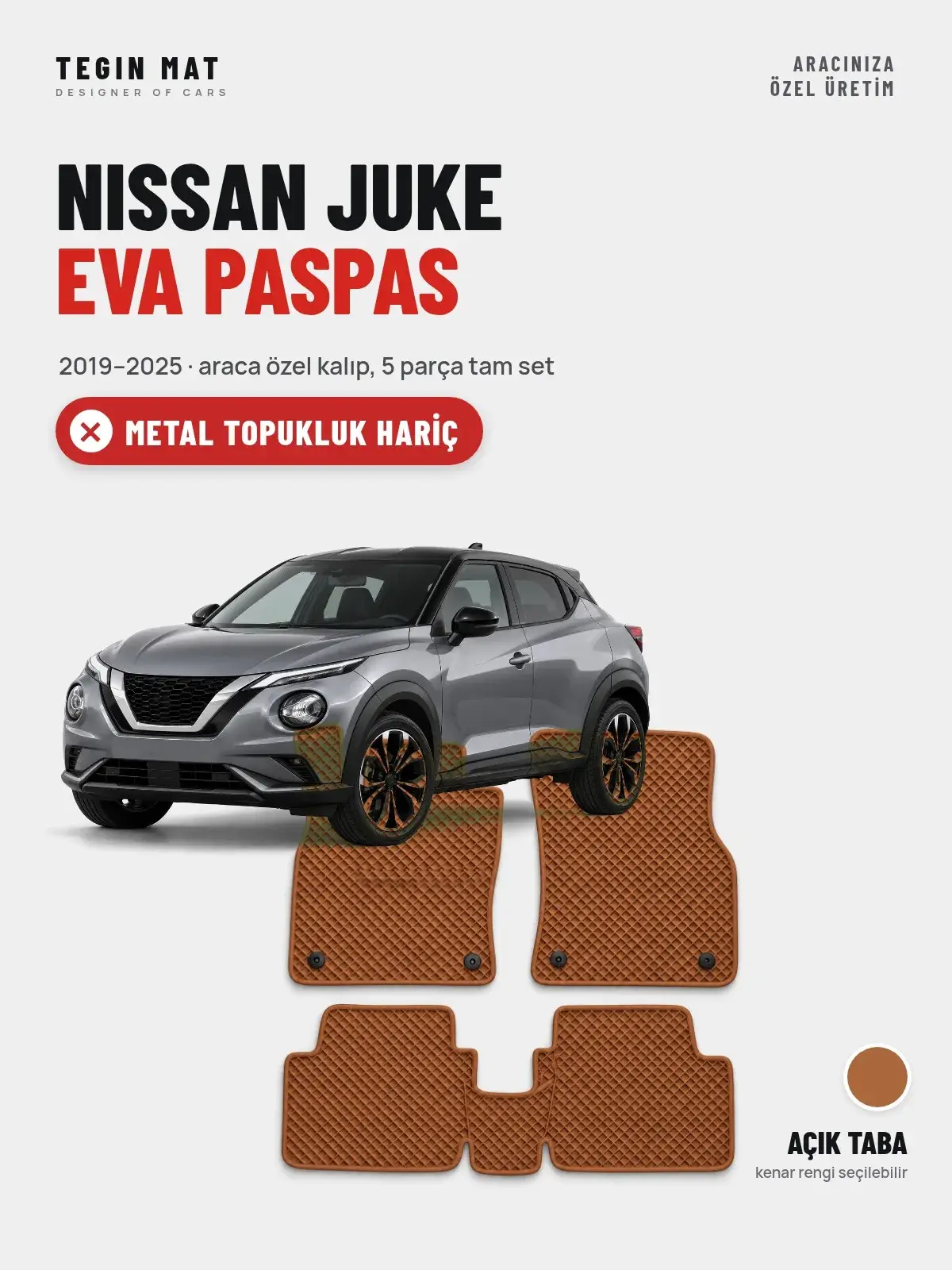Nissan Juke EVA Oto Paspas Tam Set (2019–2025) Açık Taba – Metal Topukluk Hariç (1)