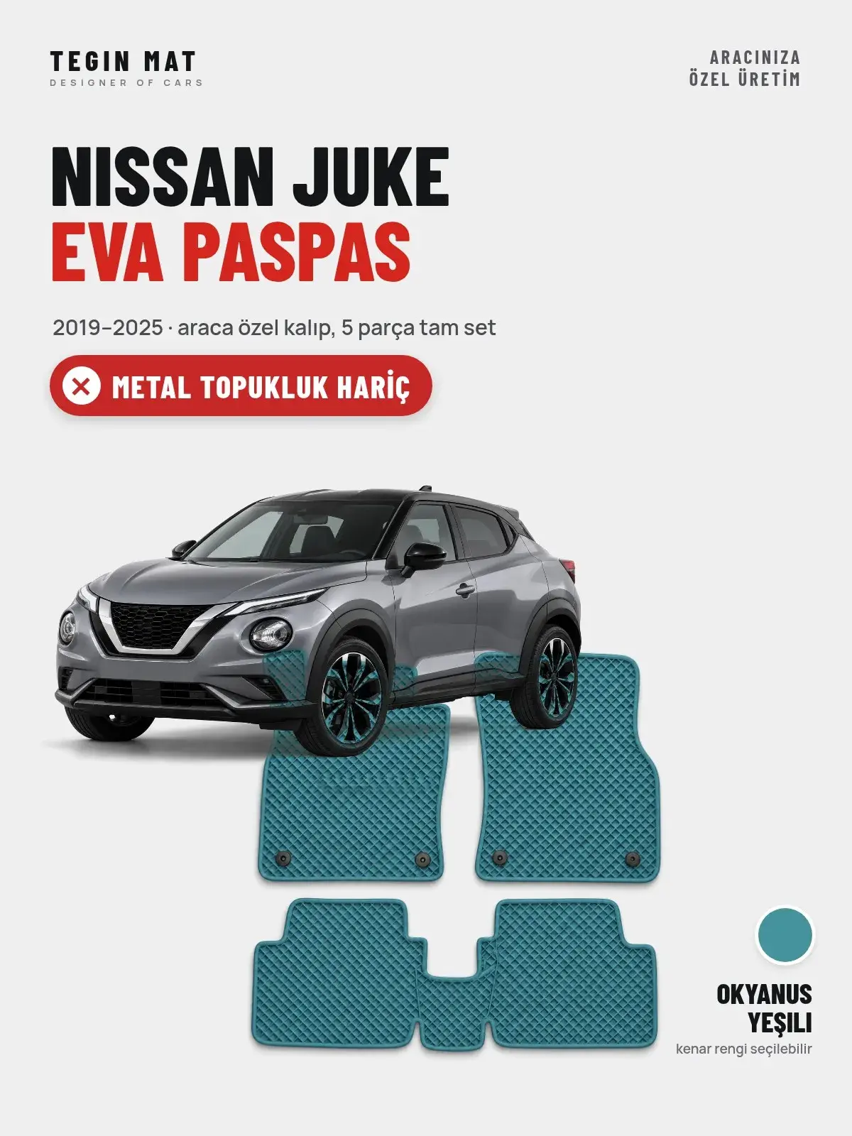 Nissan Juke EVA Oto Paspas Tam Set (2019–2025) Okyanus Yeşili – Metal Topukluk Hariç (1)
