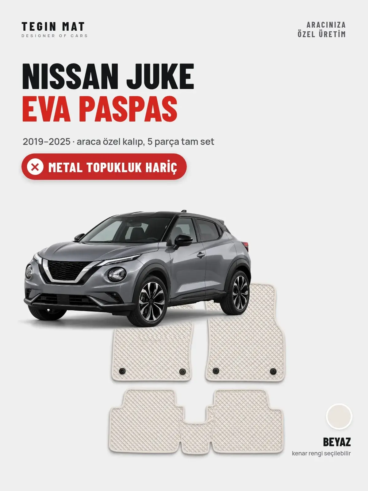 Nissan Juke EVA Oto Paspas Tam Set (2019–2025) Beyaz – Metal Topukluk Hariç (1)