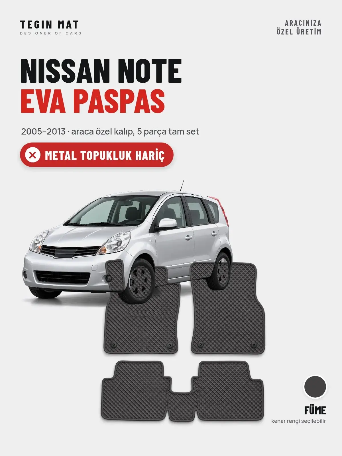 Nissan Note EVA Oto Paspas Tam Set (2005–2013) Füme – Metal Topukluk Hariç (1)