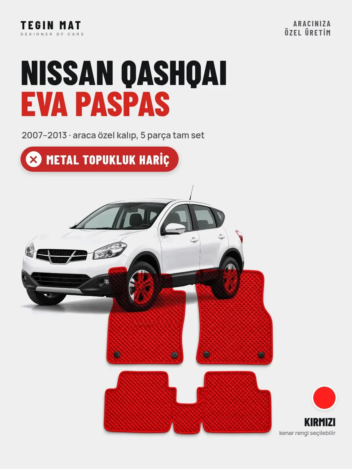 Nissan Qashqai EVA Oto Paspas Tam Set (2007–2013) Kırmızı – Metal Topukluk Hariç (1)