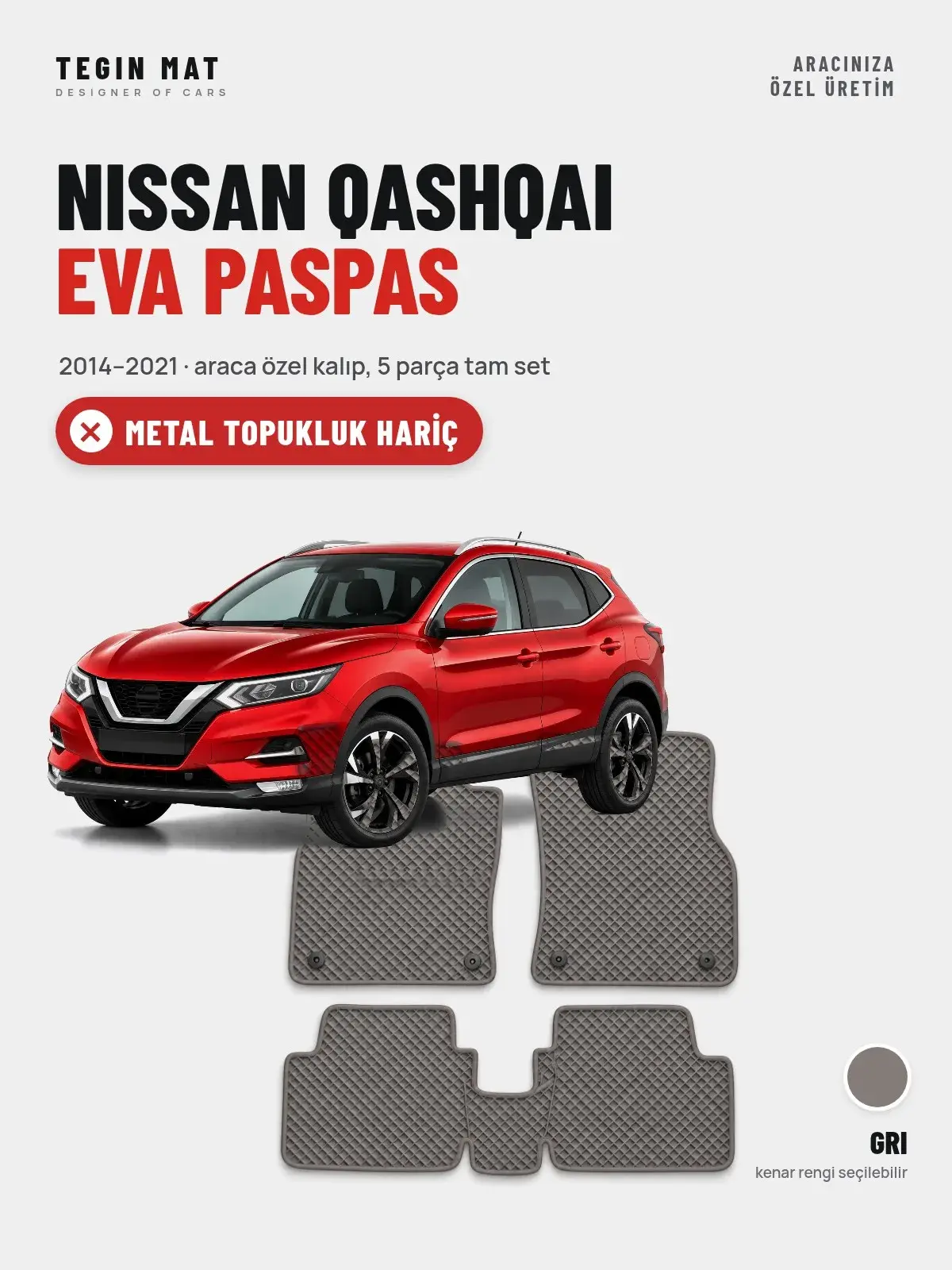 Nissan Qashqai EVA Oto Paspas Tam Set (2014–2021) Gri – Metal Topukluk Hariç (1)