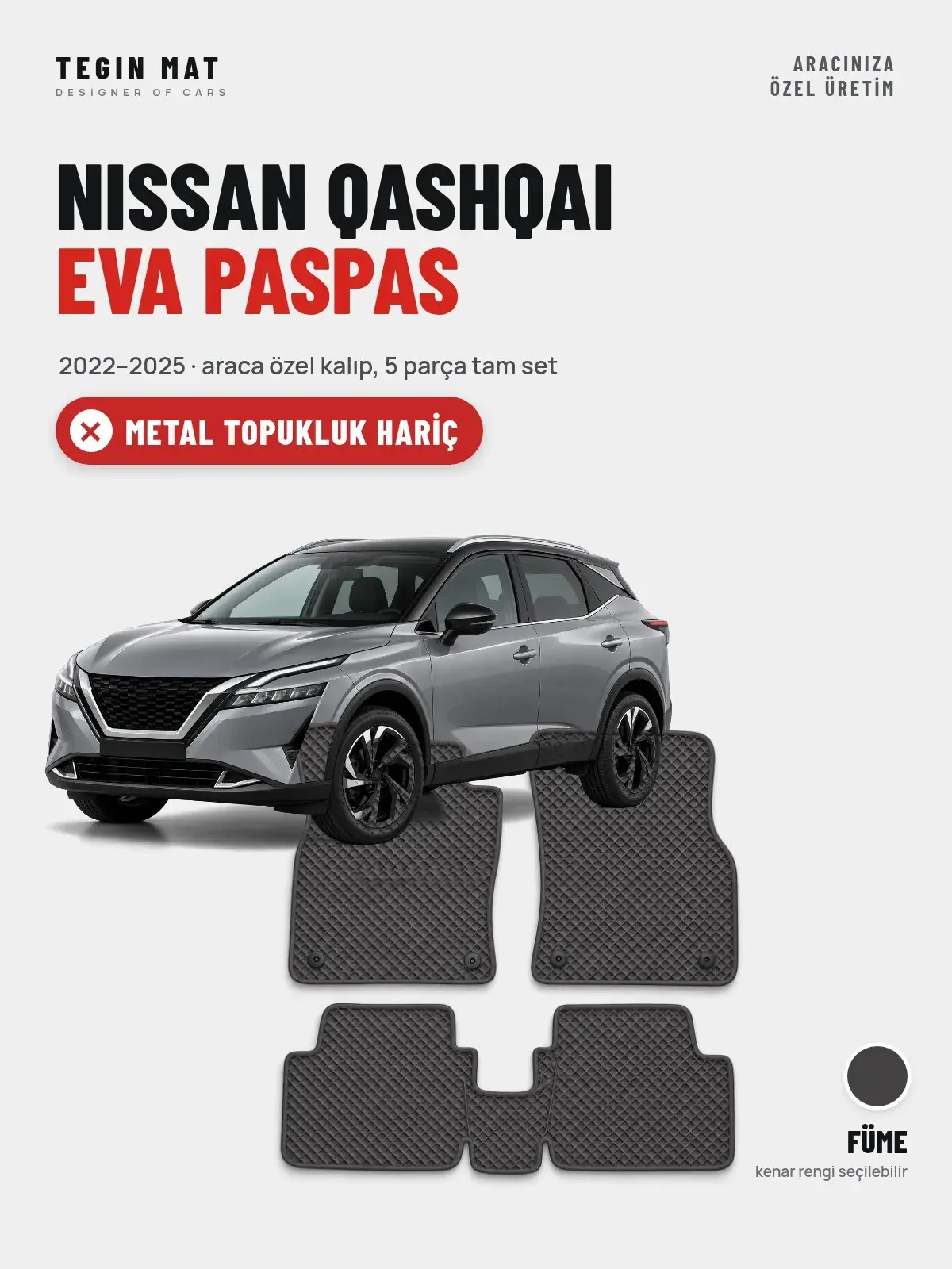 Nissan Qashqai EVA Oto Paspas Tam Set (2022–2025) Füme – Metal Topukluk Hariç (1)
