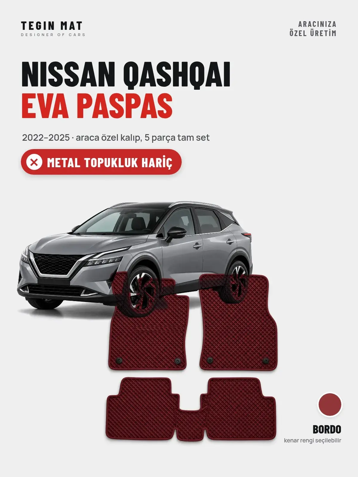 Nissan Qashqai EVA Oto Paspas Tam Set (2022–2025) Bordo – Metal Topukluk Hariç (1)