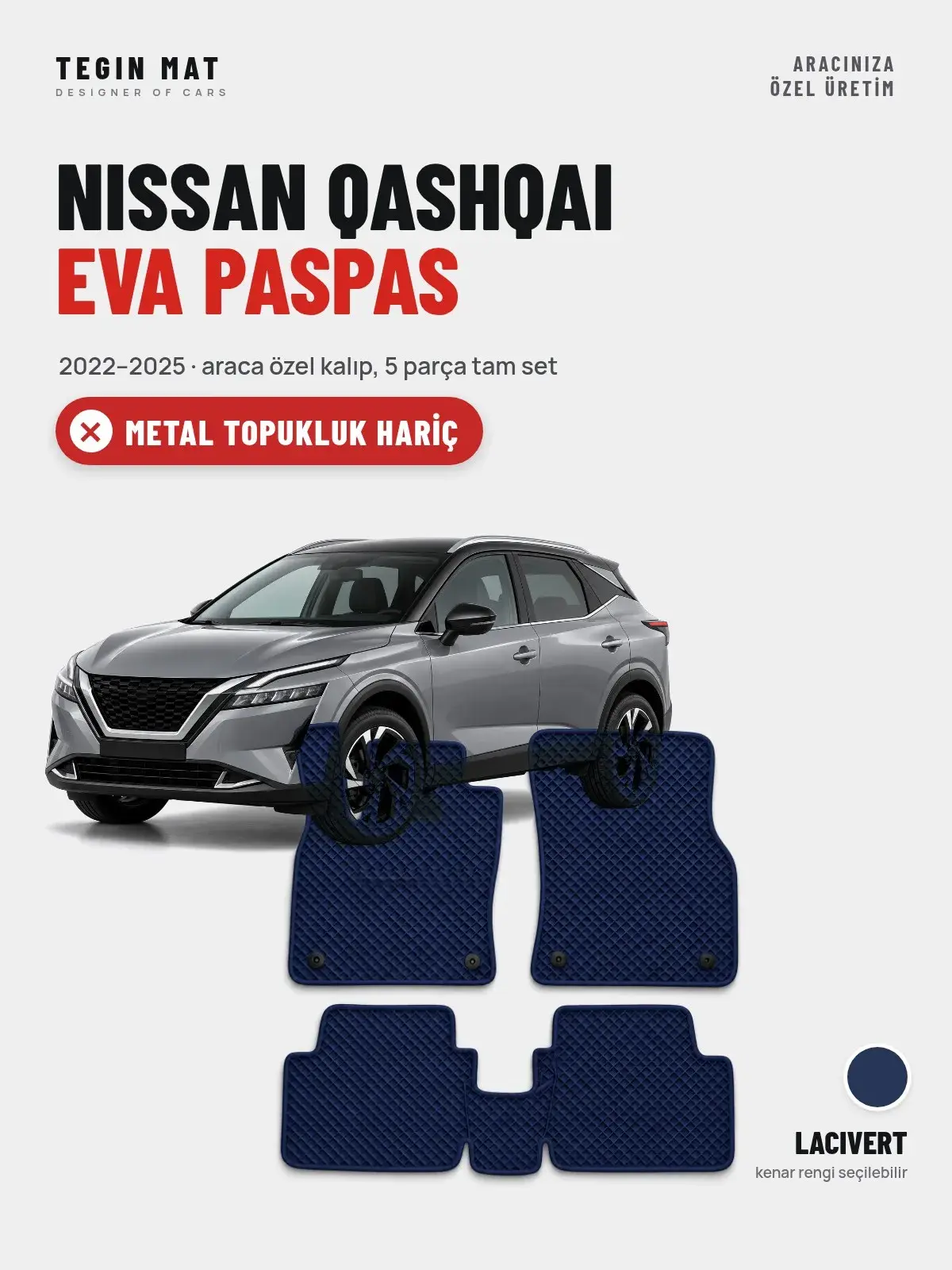 Nissan Qashqai EVA Oto Paspas Tam Set (2022–2025) Lacivert – Metal Topukluk Hariç (1)