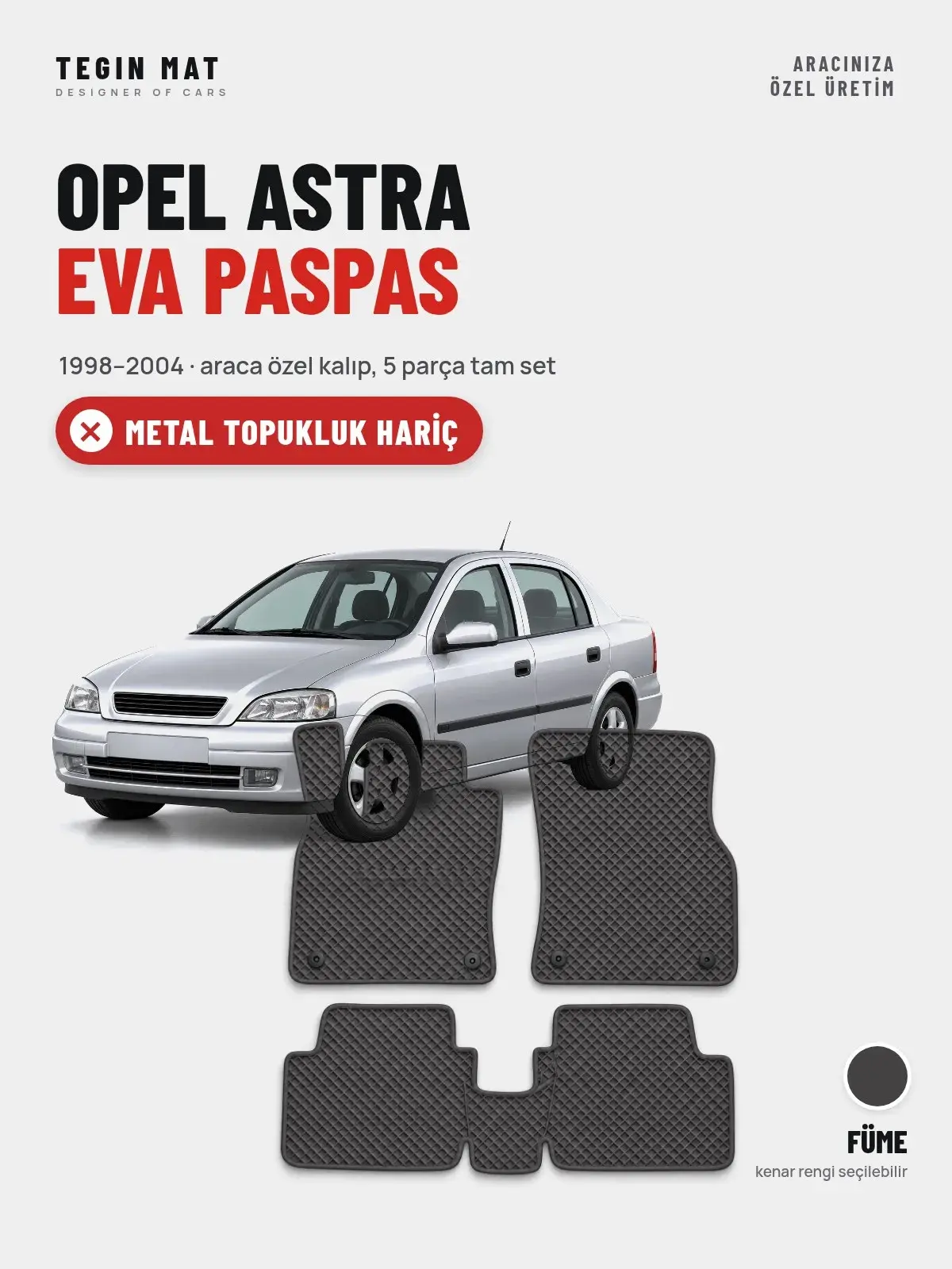 Opel Astra EVA Oto Paspas Tam Set (1998–2004) Füme – Metal Topukluk Hariç (1)