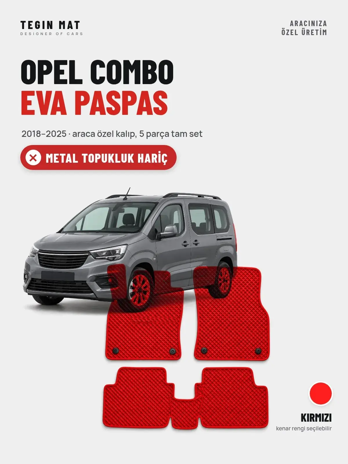 Opel Combo EVA Oto Paspas Tam Set (2018–2025) Kırmızı – Metal Topukluk Hariç (1)