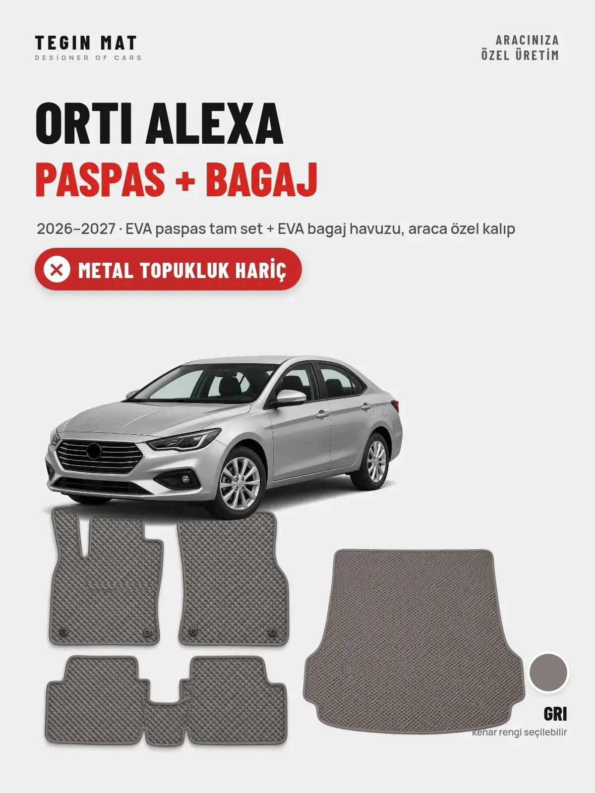 ORTI Alexa EVA Paspas + Bagaj Havuzu Seti (2026–2027) Gri – Metal Topukluk Hariç (1)