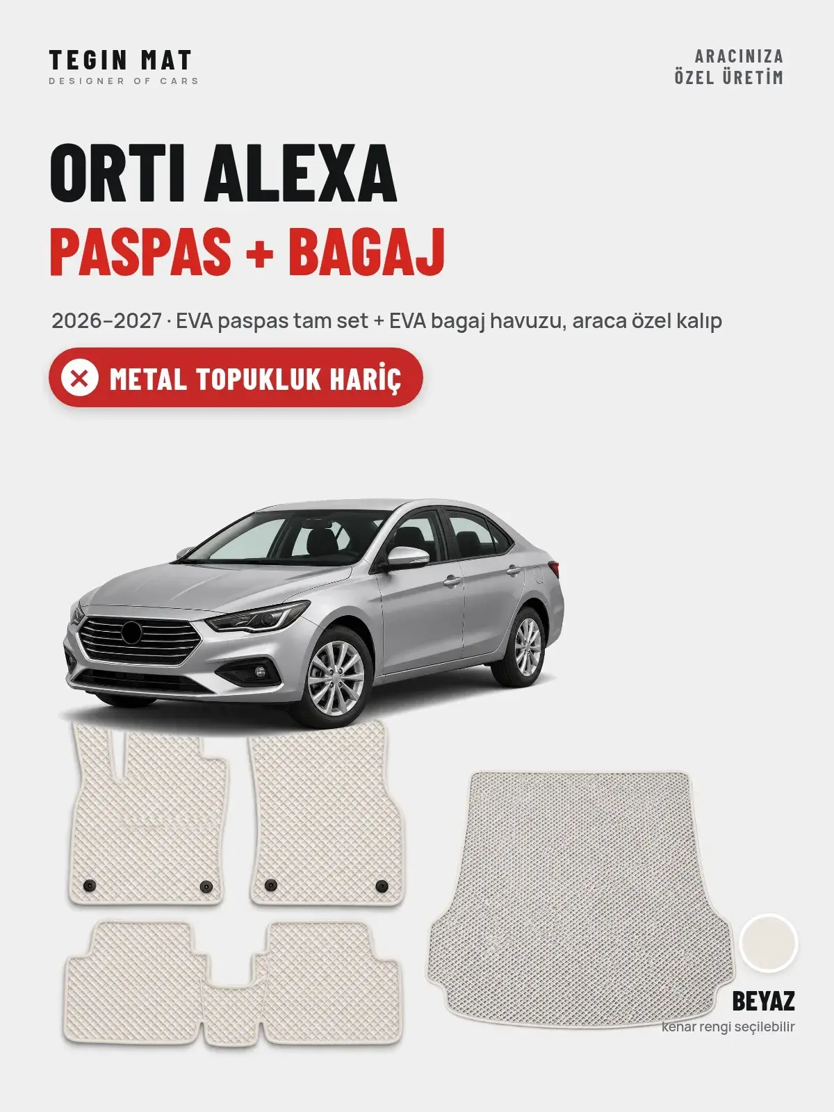 ORTI Alexa EVA Paspas + Bagaj Havuzu Seti (2026–2027) Beyaz – Metal Topukluk Hariç (1)