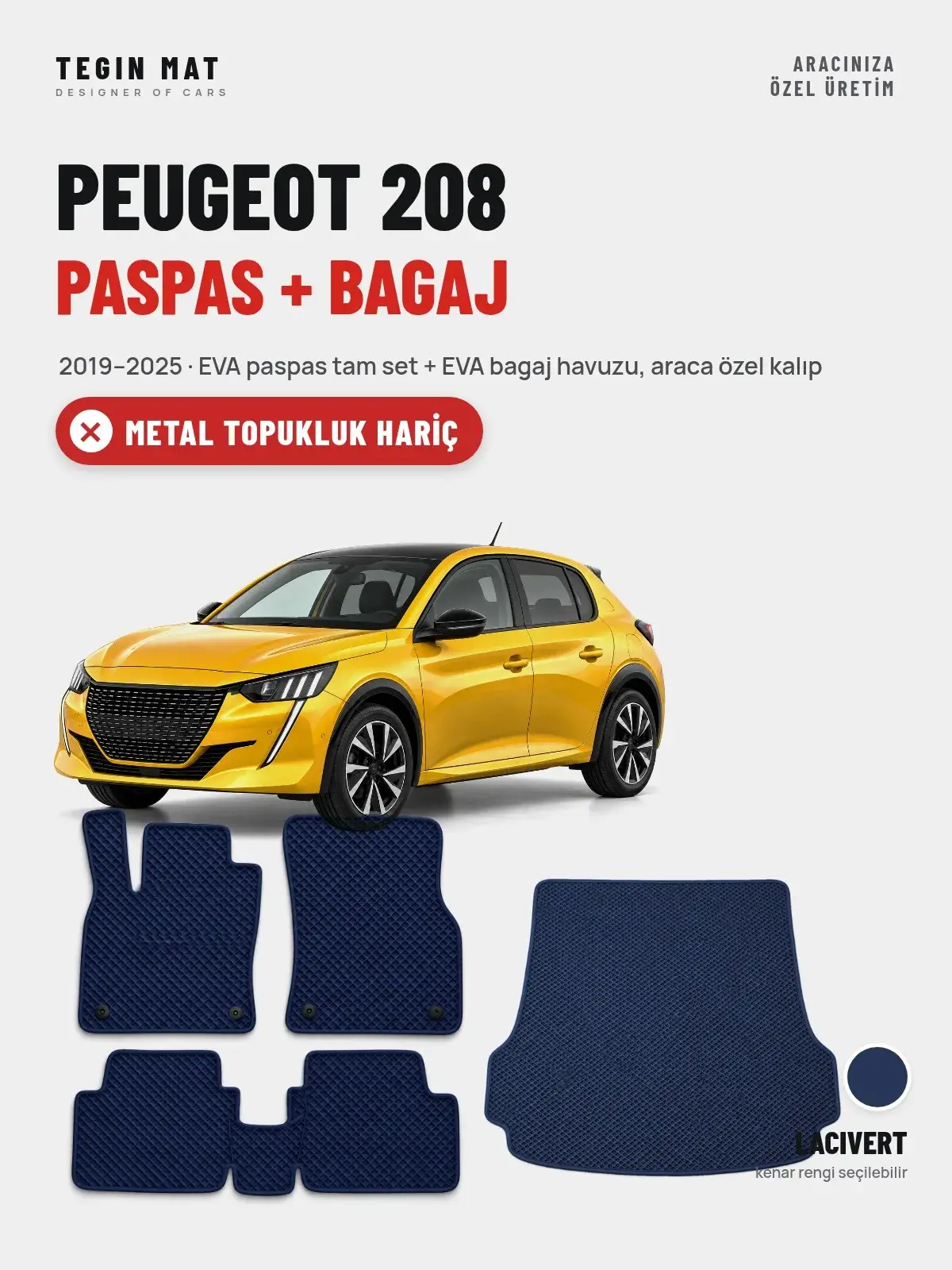 Peugeot 208 EVA Paspas + Bagaj Havuzu Seti (2019–2025) Lacivert – Metal Topukluk Hariç (1)