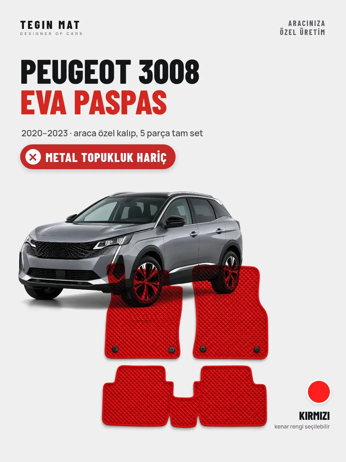 Peugeot 3008 EVA Oto Paspas Tam Set (2020–2023) Kırmızı – Metal Topukluk Hariç (1)