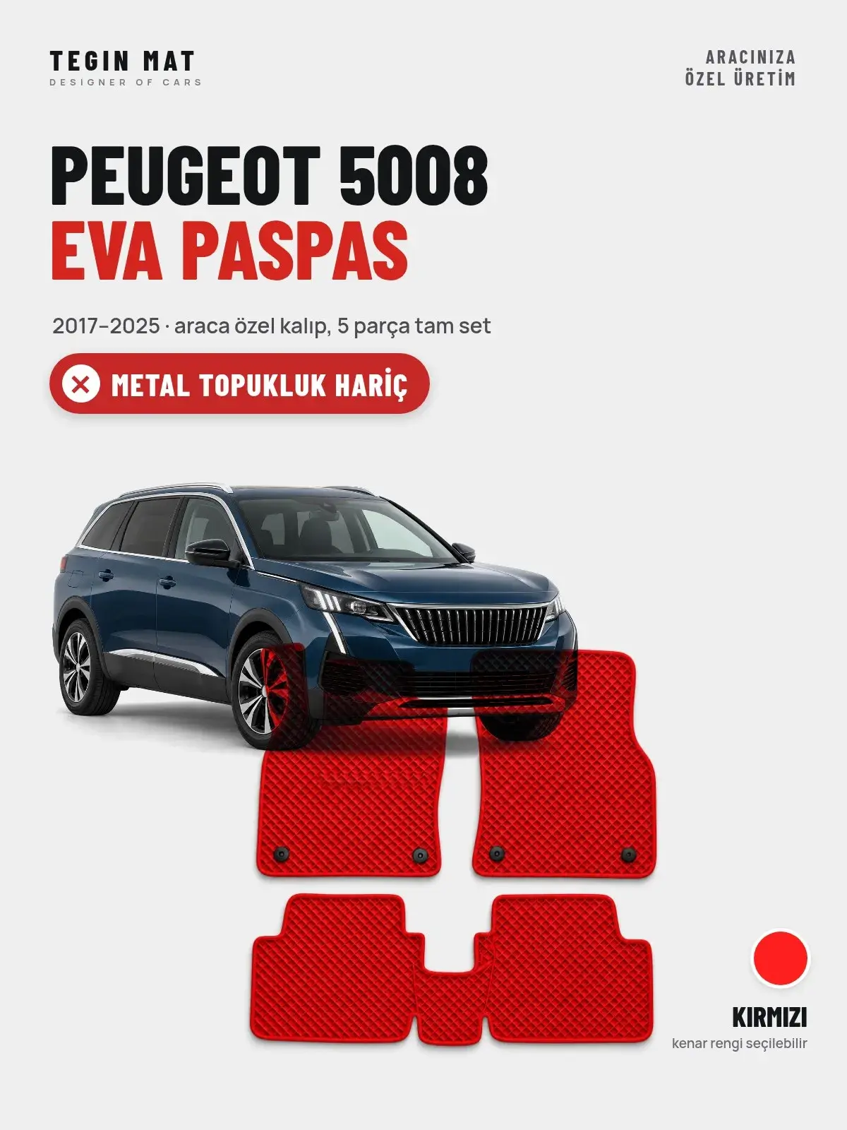 Peugeot 5008 EVA Oto Paspas Tam Set (2017–2025) Kırmızı – Metal Topukluk Hariç (1)