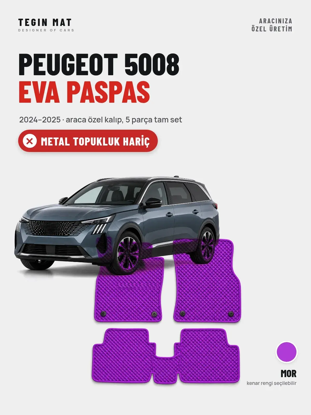 Peugeot 5008 EVA Oto Paspas Tam Set (2024–2025) Mor – Metal Topukluk Hariç (1)