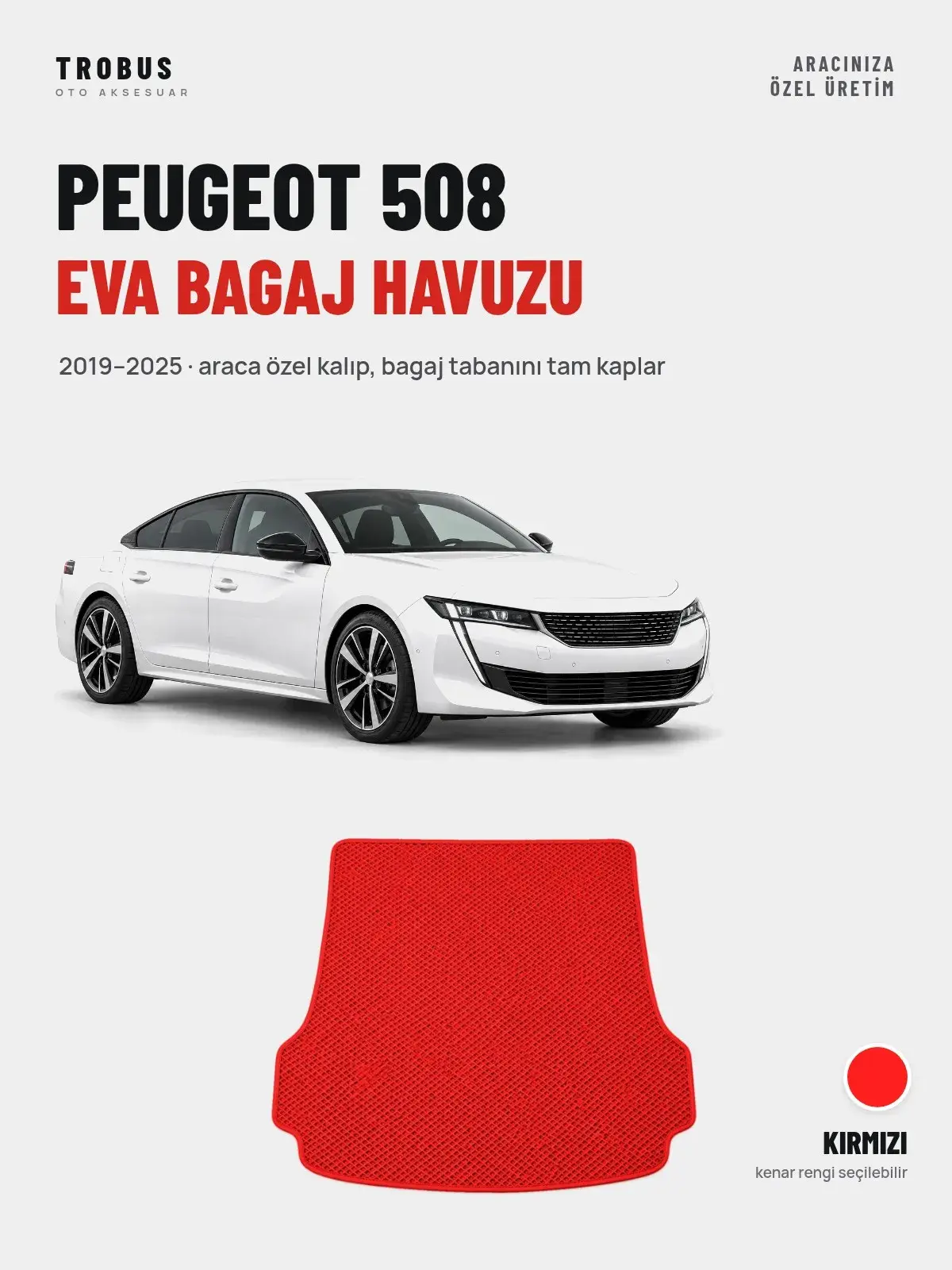 Peugeot 508 EVA Bagaj Havuzu (2019–2025) Kırmızı – Araca Özel Kalıp (1)