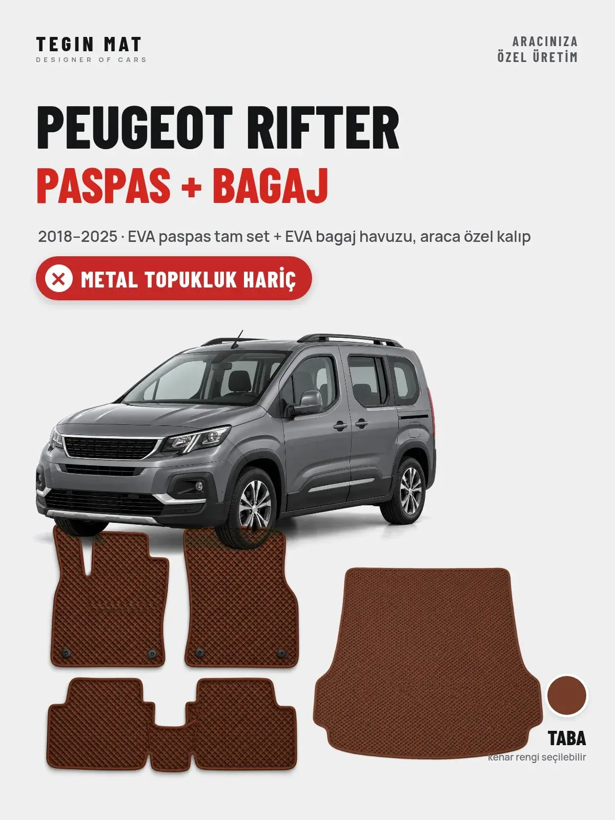 Peugeot Rifter EVA Paspas + Bagaj Havuzu Seti (2018–2025) Taba – Metal Topukluk Hariç (1)