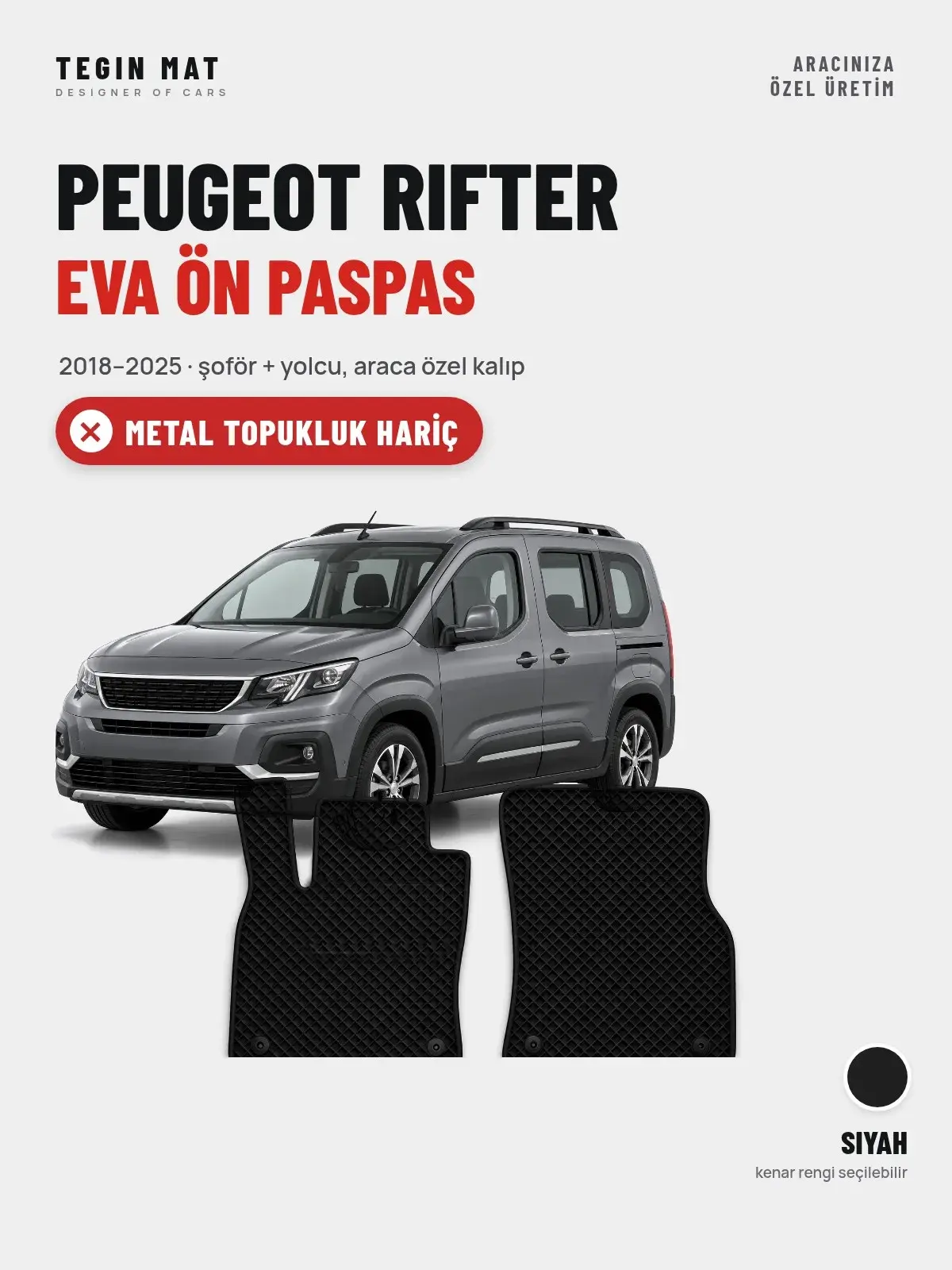 Peugeot Rifter EVA Ön Paspas (2018–2025) Siyah – Metal Topukluk Hariç (1)