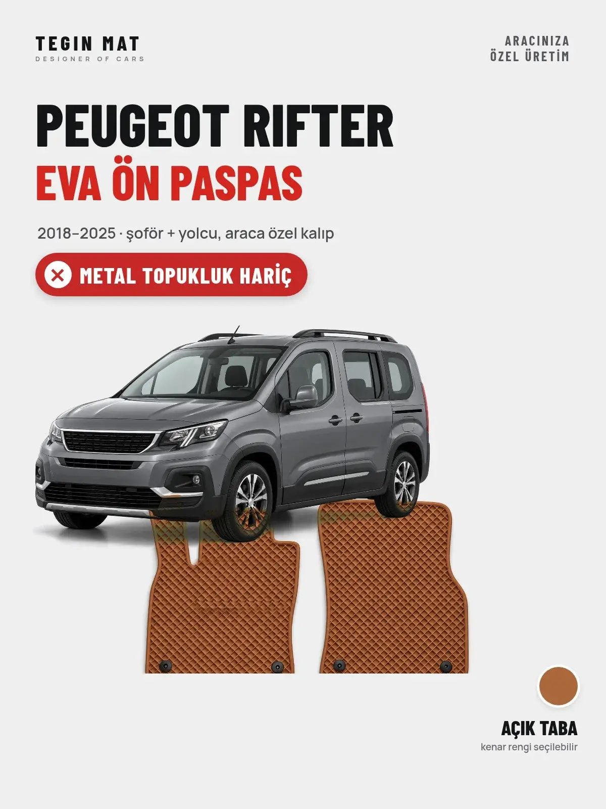 Peugeot Rifter EVA Ön Paspas (2018–2025) Açık Taba – Metal Topukluk Hariç (1)