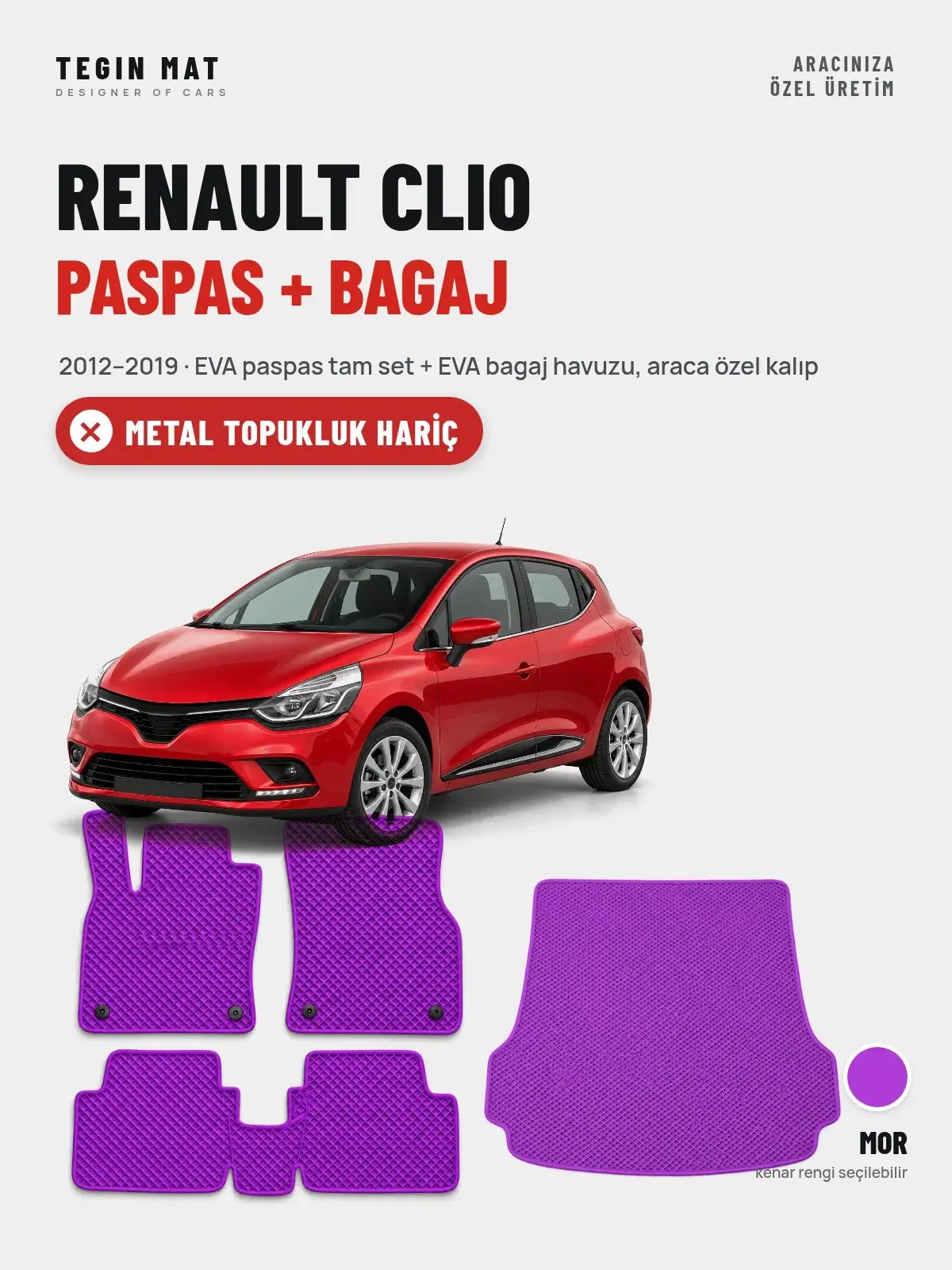 Renault Clio EVA Paspas + Bagaj Havuzu Seti (2012–2019) Mor – Metal Topukluk Hariç (1)