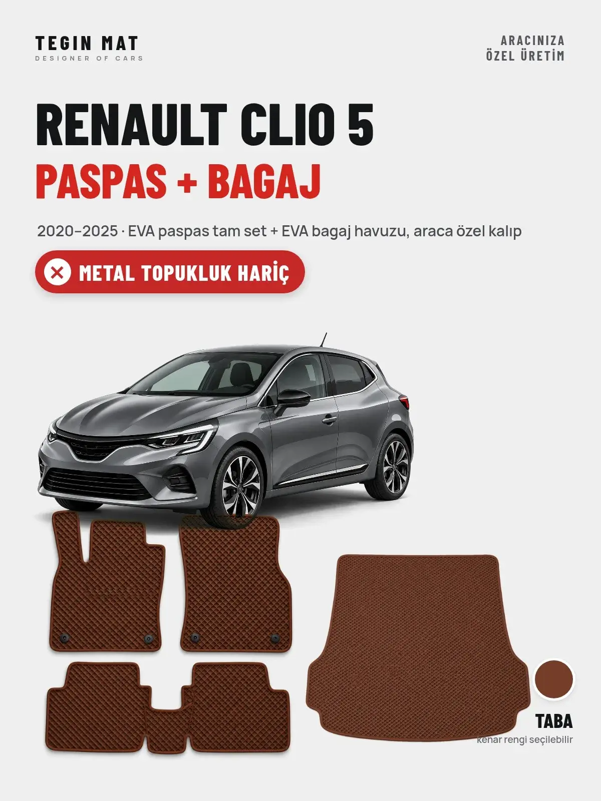Renault Clio 5 EVA Paspas + Bagaj Havuzu Seti (2020–2025) Taba – Metal Topukluk Hariç (1)