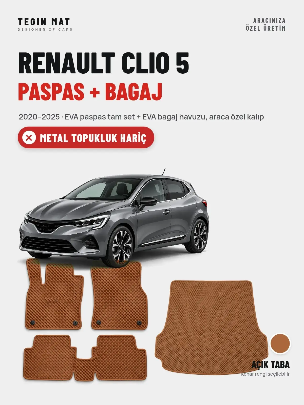 Renault Clio 5 EVA Paspas + Bagaj Havuzu Seti (2020–2025) Açık Taba – Metal Topukluk Hariç (1)