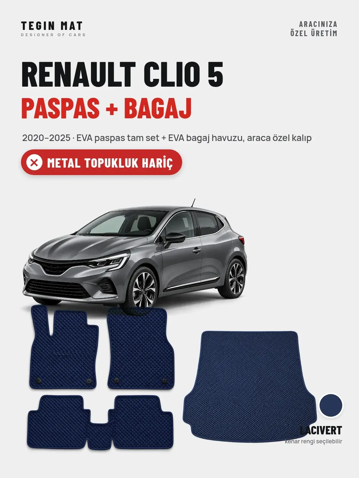 Renault Clio 5 EVA Paspas + Bagaj Havuzu Seti (2020–2025) Lacivert – Metal Topukluk Hariç (1)