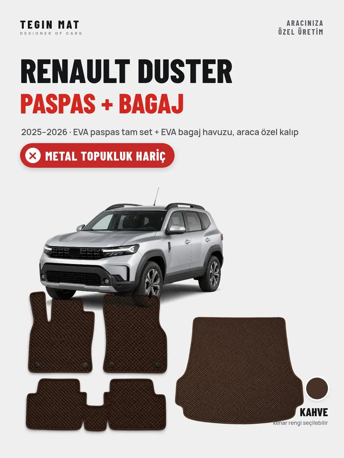 Renault Duster EVA Paspas + Bagaj Havuzu Seti (2025–2026) Kahve – Metal Topukluk Hariç (1)
