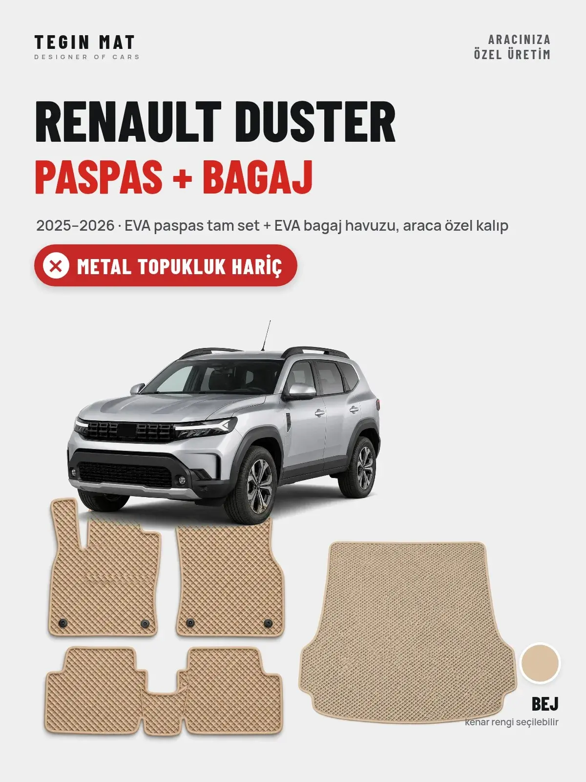 Renault Duster EVA Paspas + Bagaj Havuzu Seti (2025–2026) Bej – Metal Topukluk Hariç (1)
