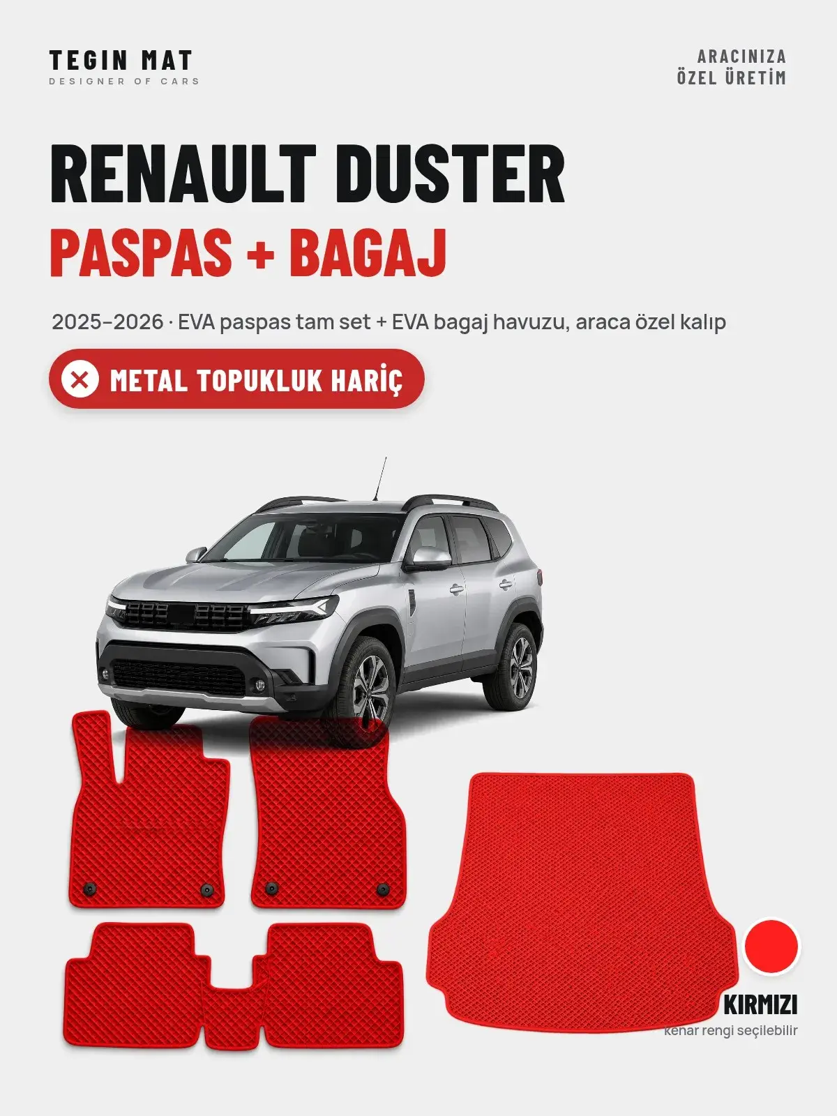 Renault Duster EVA Paspas + Bagaj Havuzu Seti (2025–2026) Kırmızı – Metal Topukluk Hariç (1)