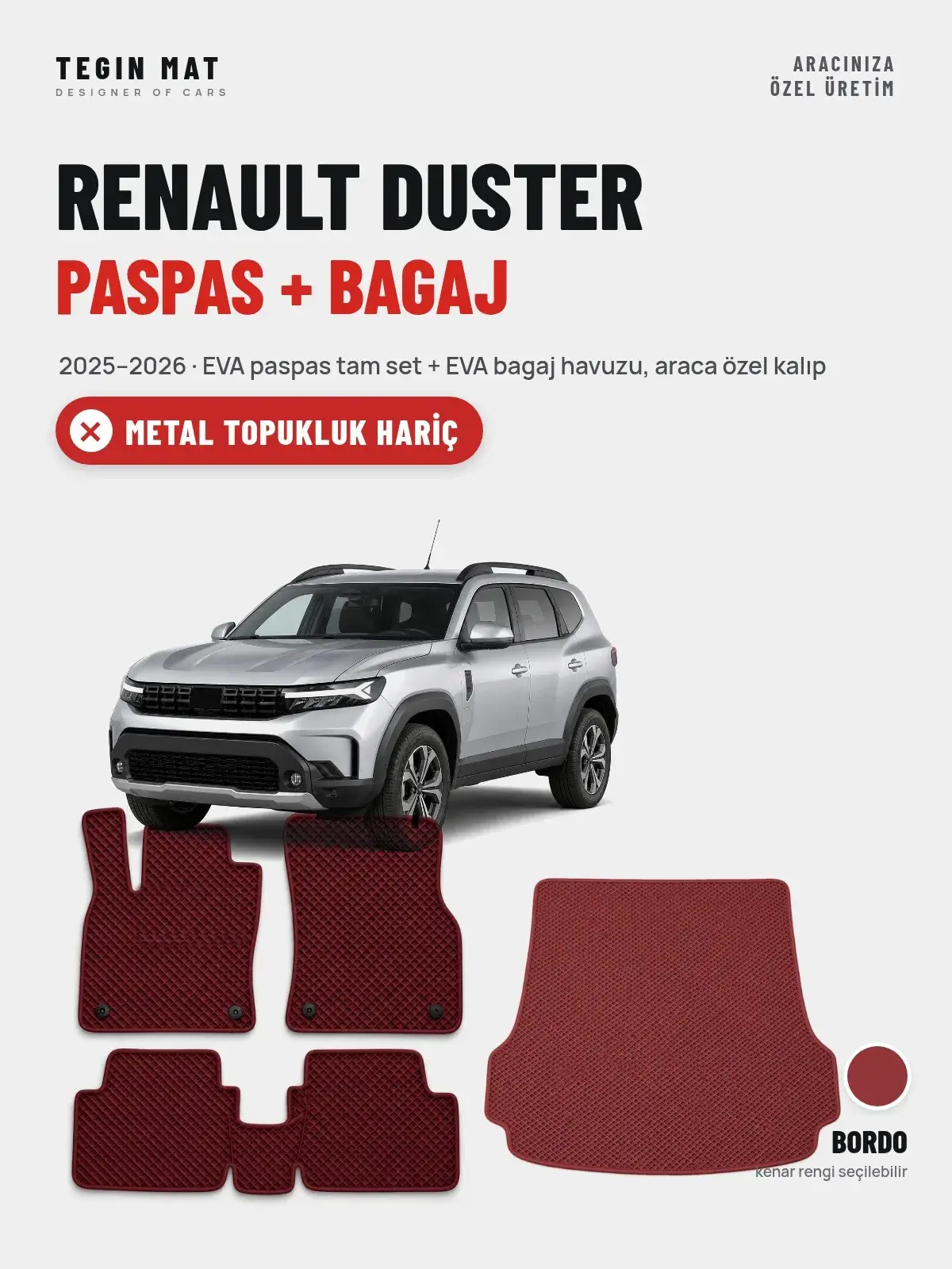Renault Duster EVA Paspas + Bagaj Havuzu Seti (2025–2026) Bordo – Metal Topukluk Hariç (1)