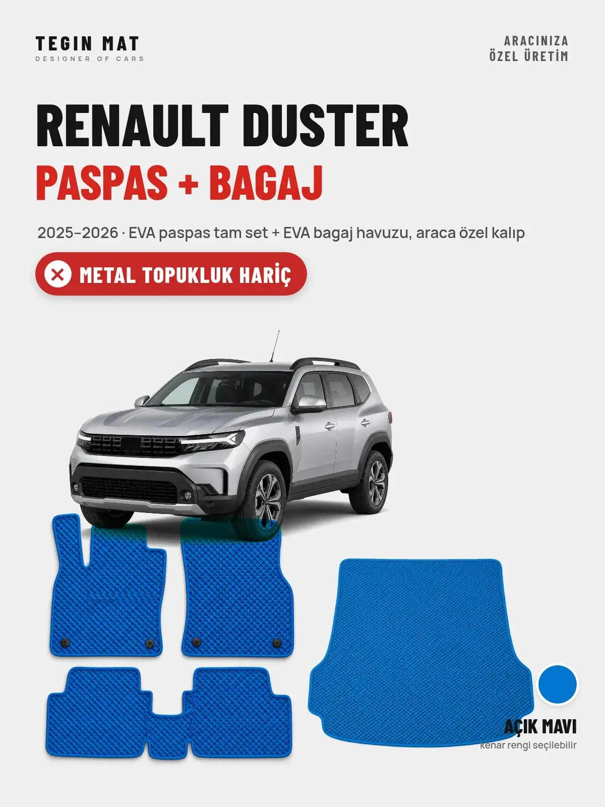 Renault Duster EVA Paspas + Bagaj Havuzu Seti (2025–2026) Açık Mavi – Metal Topukluk Hariç (1)