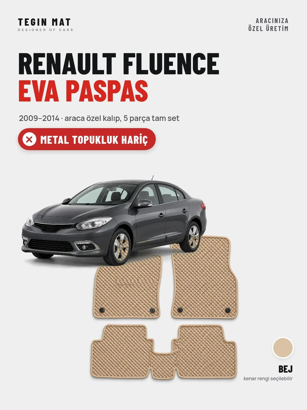 Renault Fluence EVA Oto Paspas Tam Set (2009–2014) Bej – Metal Topukluk Hariç (1)